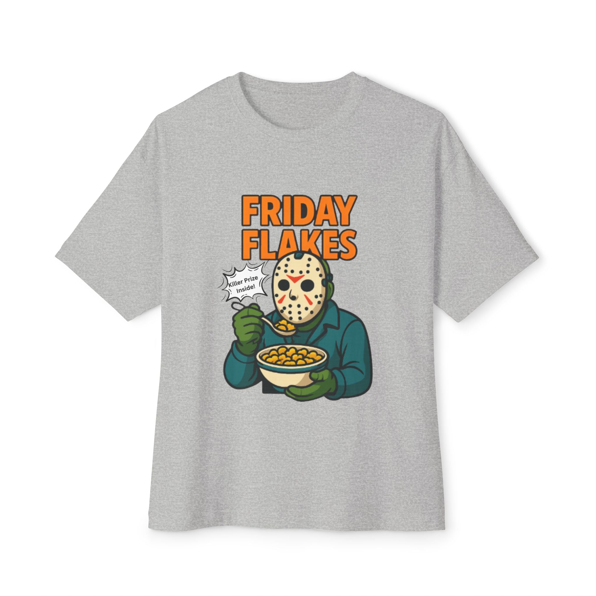 Friday Flakes Unisex Oversized Tee, Funny Graphic T-Shirt, Horror Movie Shirt, Casual Wear, Gift for Fans