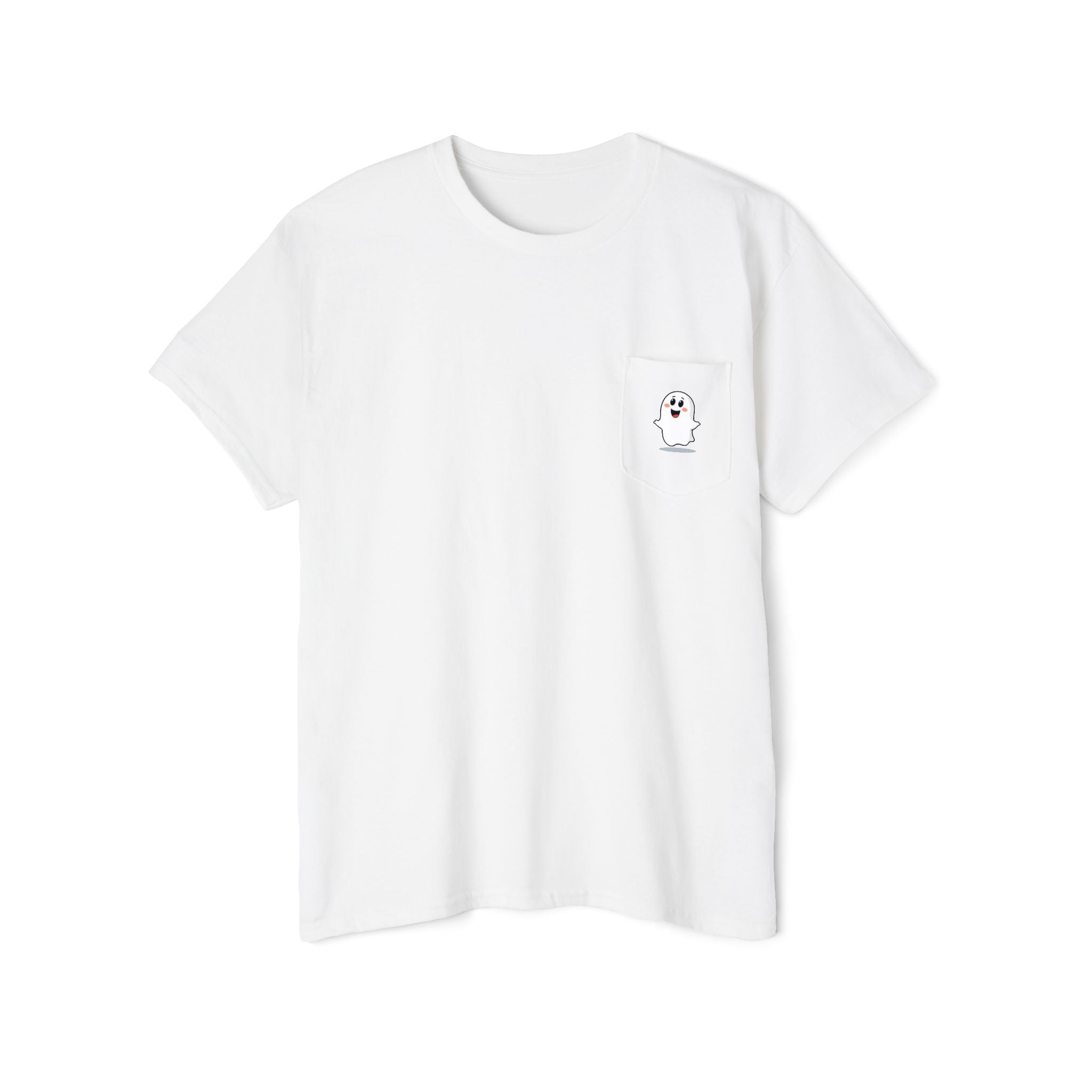 Ghost in My Pocket Unisex Heavy Cotton Tee, Cute Halloween Shirt, Funny Ghost Apparel, Pocket Tee for Fall, Gifts for Trick-or-Treaters