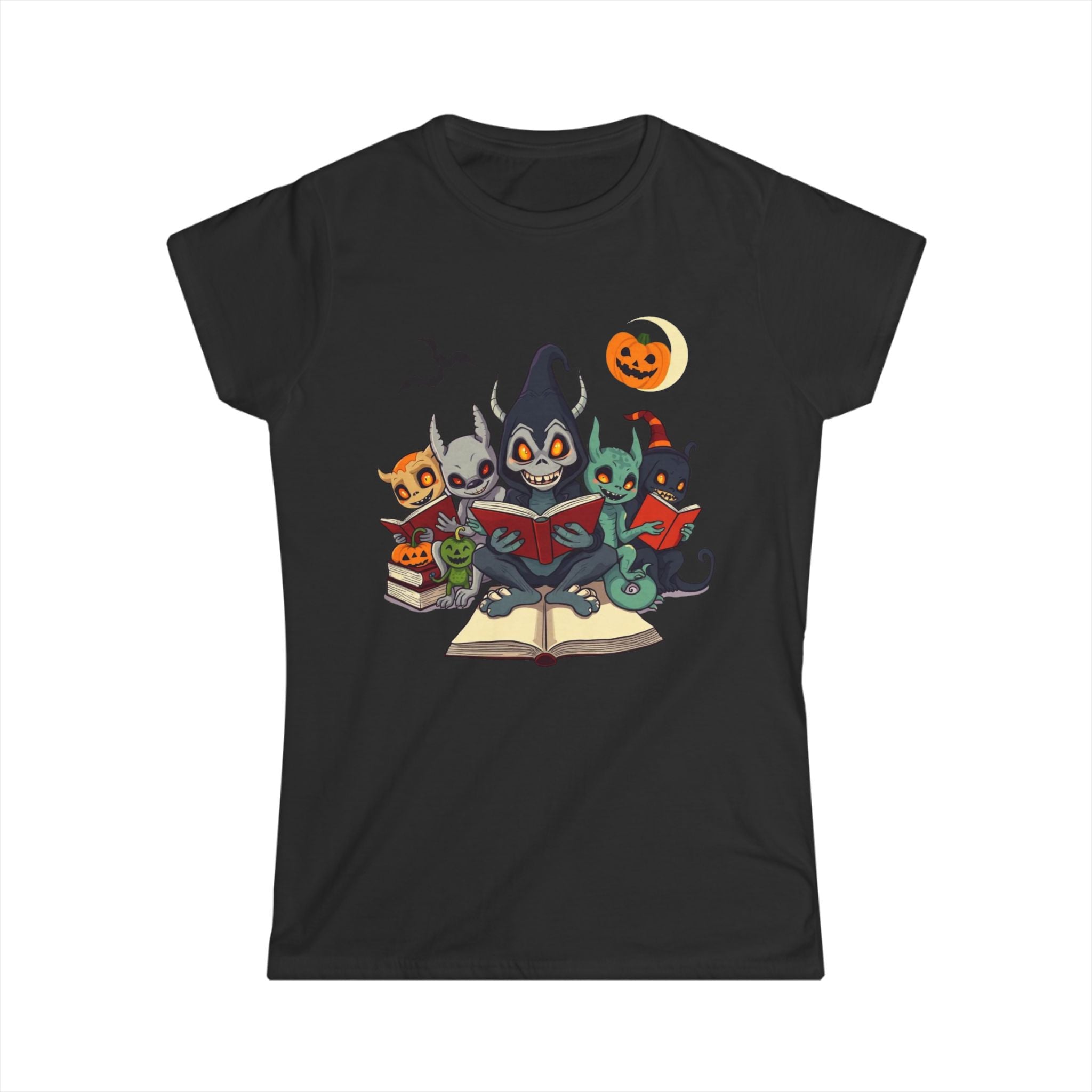 Spooky Cat Book Lovers Tee, Halloween Shirt, Cute Animal Graphic Tee, Funny Gift for Cat Lovers, Cozy Fall Fashion
