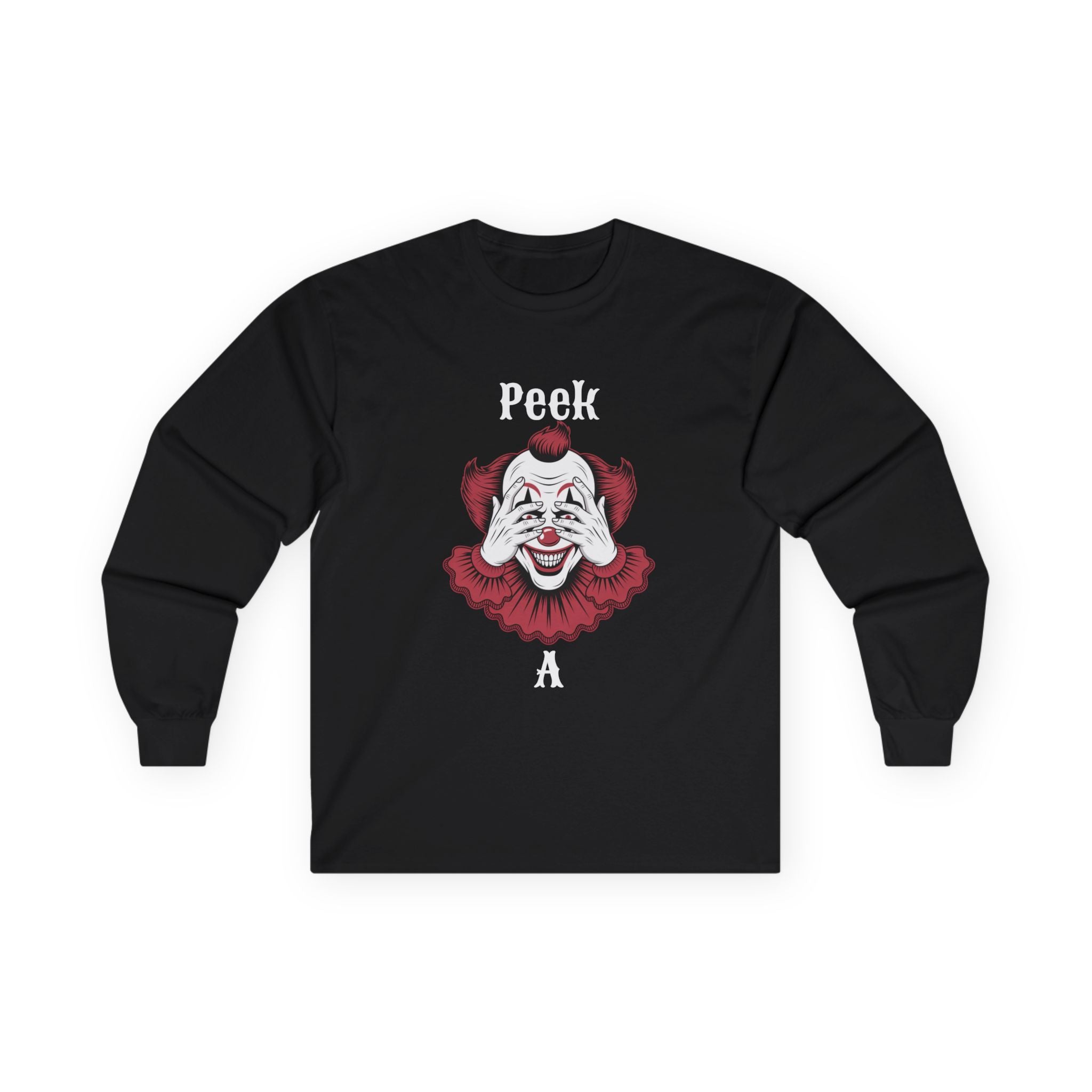 Creepy Clown Long Sleeve Tee - Halloween Costume, Scary Shirt, Unisex Spooky Apparel, Gothic Fashion, October Event Wear