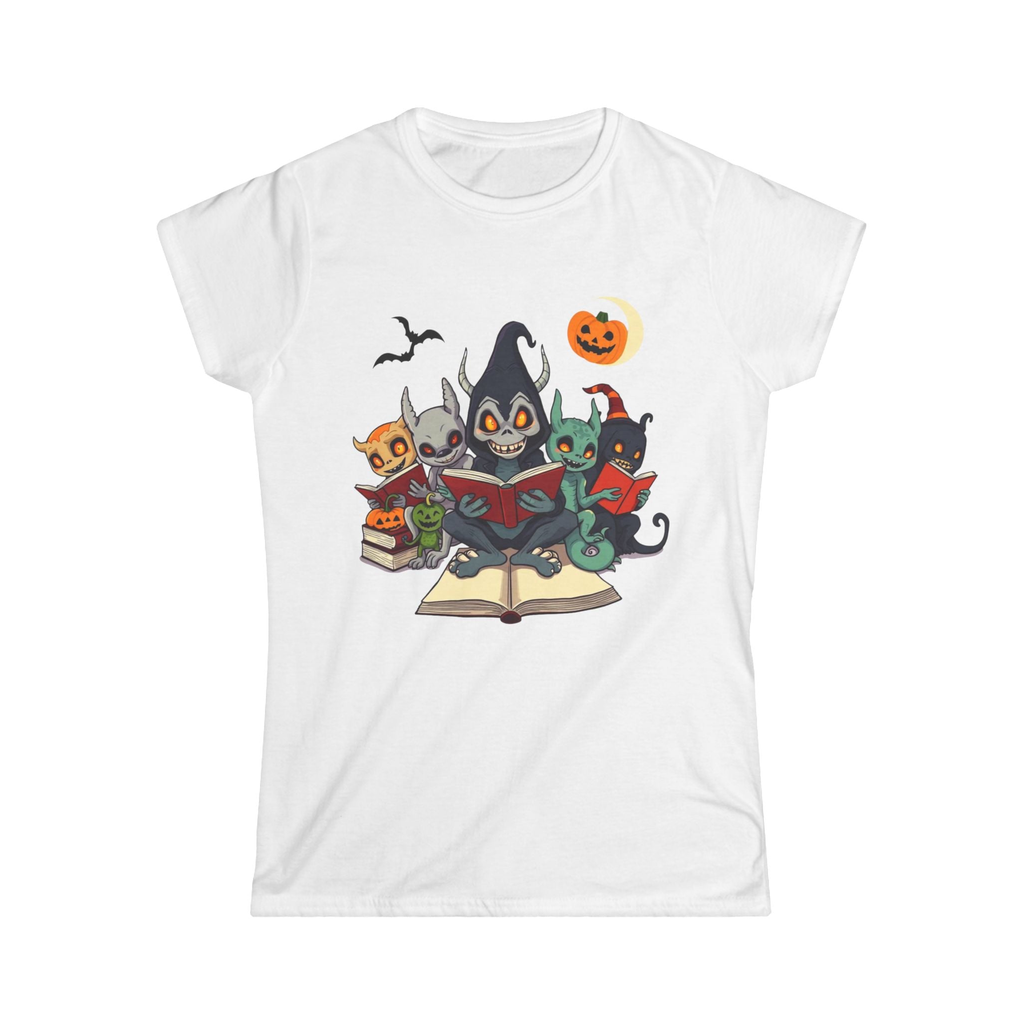 Spooky Cat Book Lovers Tee, Halloween Shirt, Cute Animal Graphic Tee, Funny Gift for Cat Lovers, Cozy Fall Fashion
