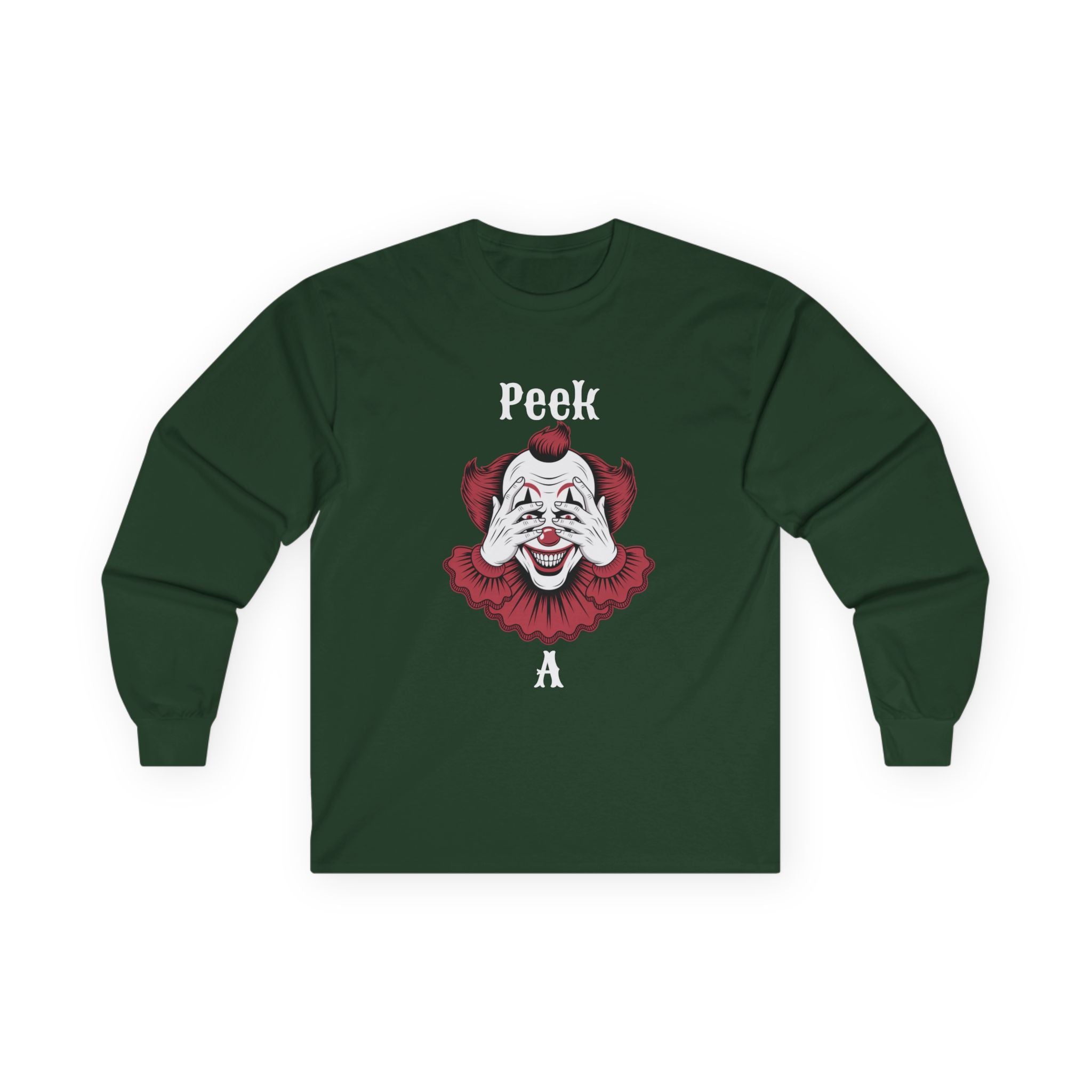 Creepy Clown Long Sleeve Tee - Halloween Costume, Scary Shirt, Unisex Spooky Apparel, Gothic Fashion, October Event Wear