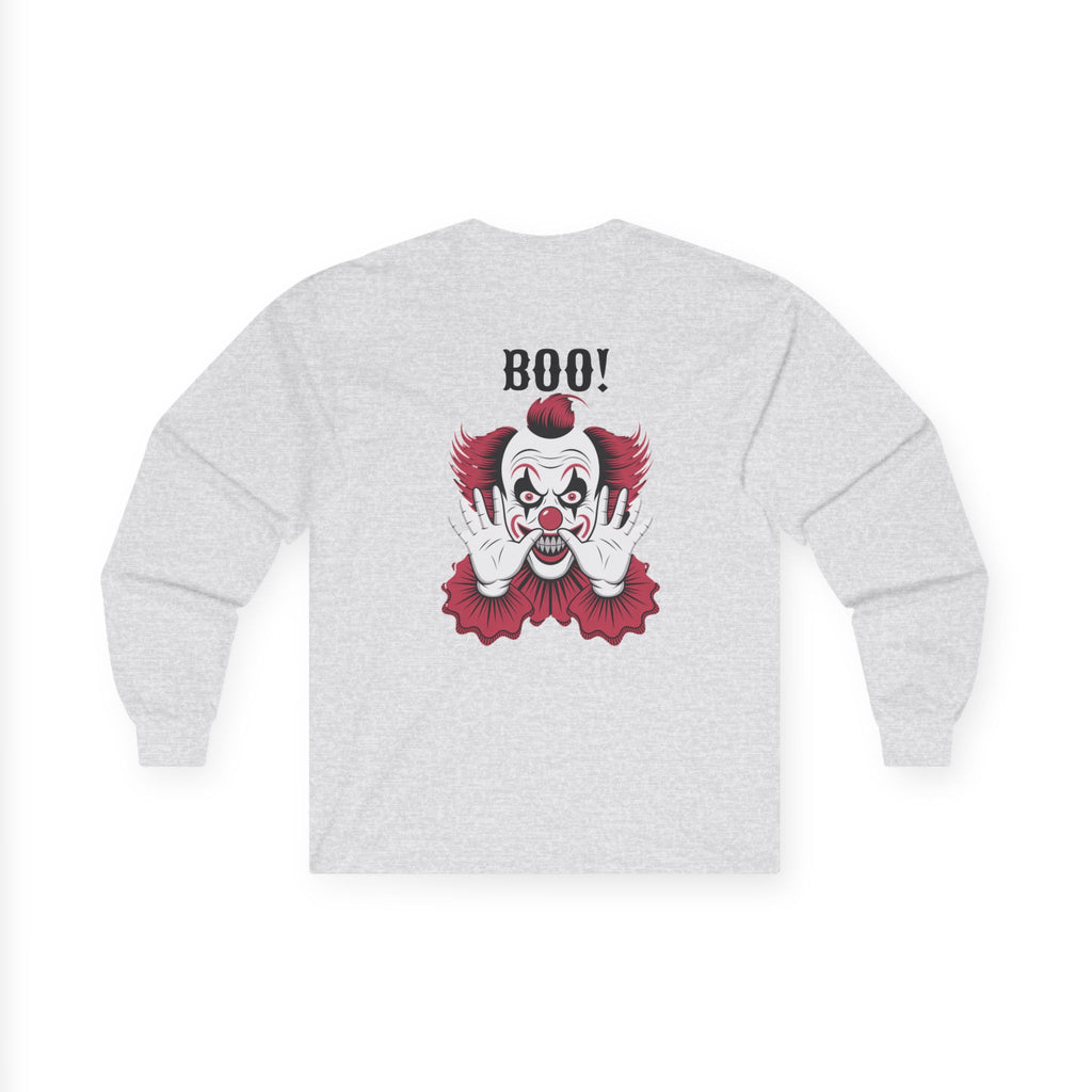 Spooky Clown Long Sleeve Tee, Halloween Costume Shirt, Funny Party T-Shirt, Unisex Graphic Tee, Creepy Gift Idea