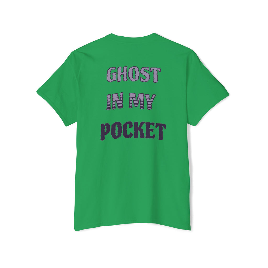 Ghost in My Pocket Unisex Heavy Cotton Tee, Cute Halloween Shirt, Funny Ghost Apparel, Pocket Tee for Fall, Gifts for Trick-or-Treaters