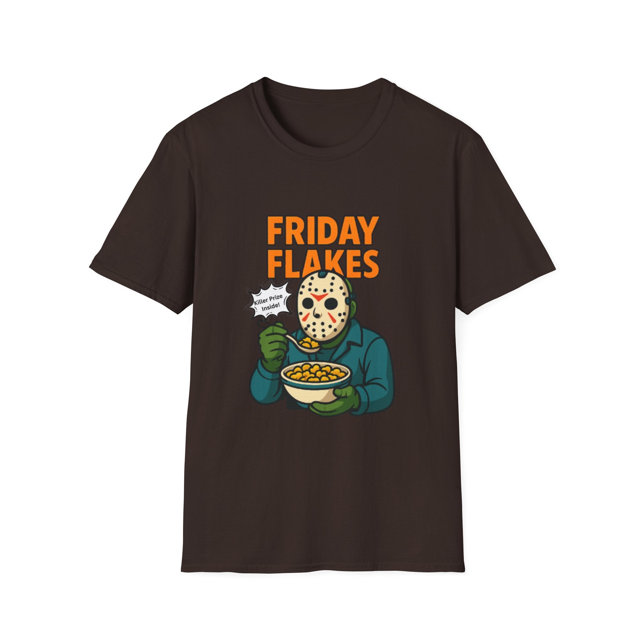 Friday Flakes Unisex Softstyle T-Shirt, Funny Horror Tee, Movie Lover Gift, Halloween Apparel, Casual Wear