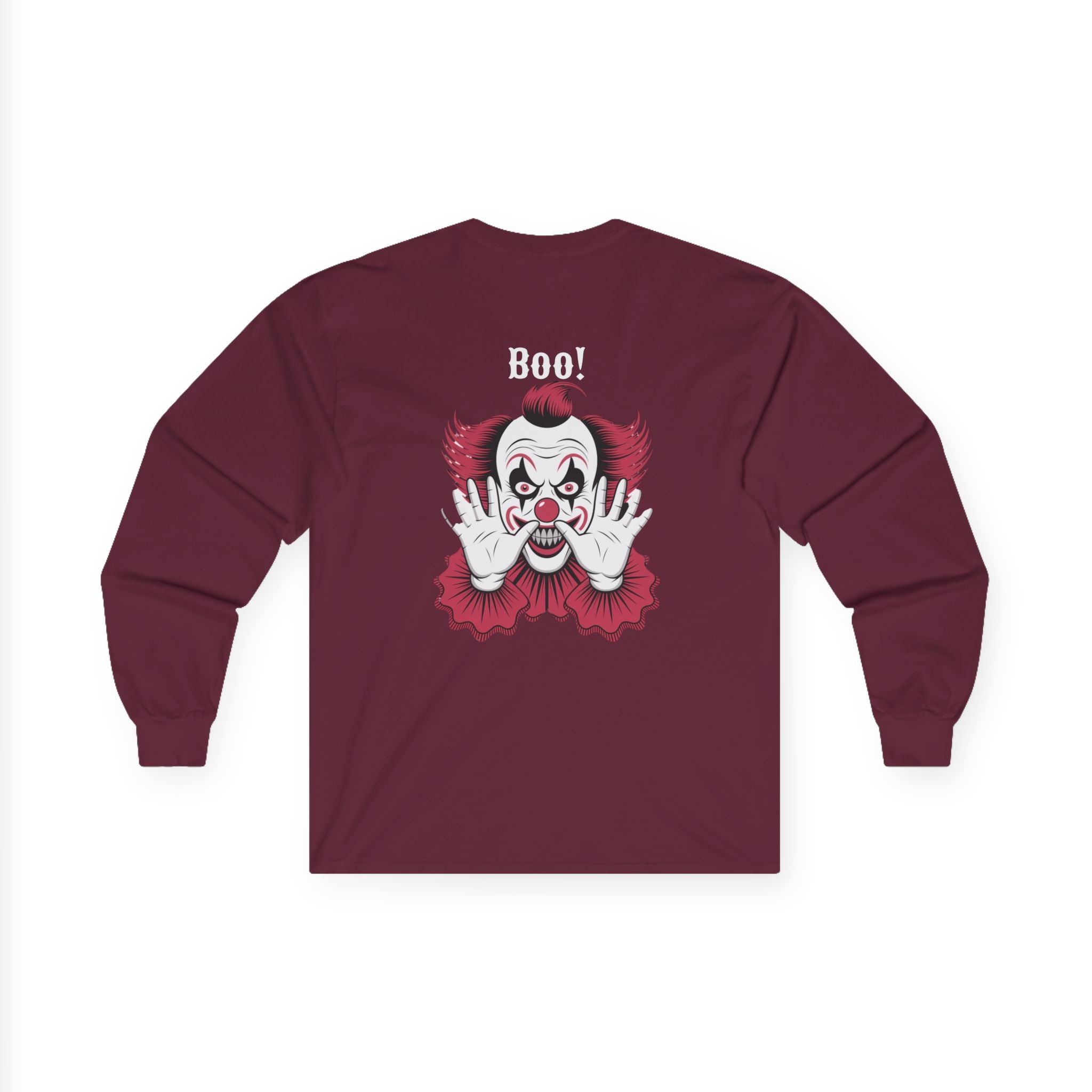 Creepy Clown Long Sleeve Tee - Halloween Costume, Scary Shirt, Unisex Spooky Apparel, Gothic Fashion, October Event Wear