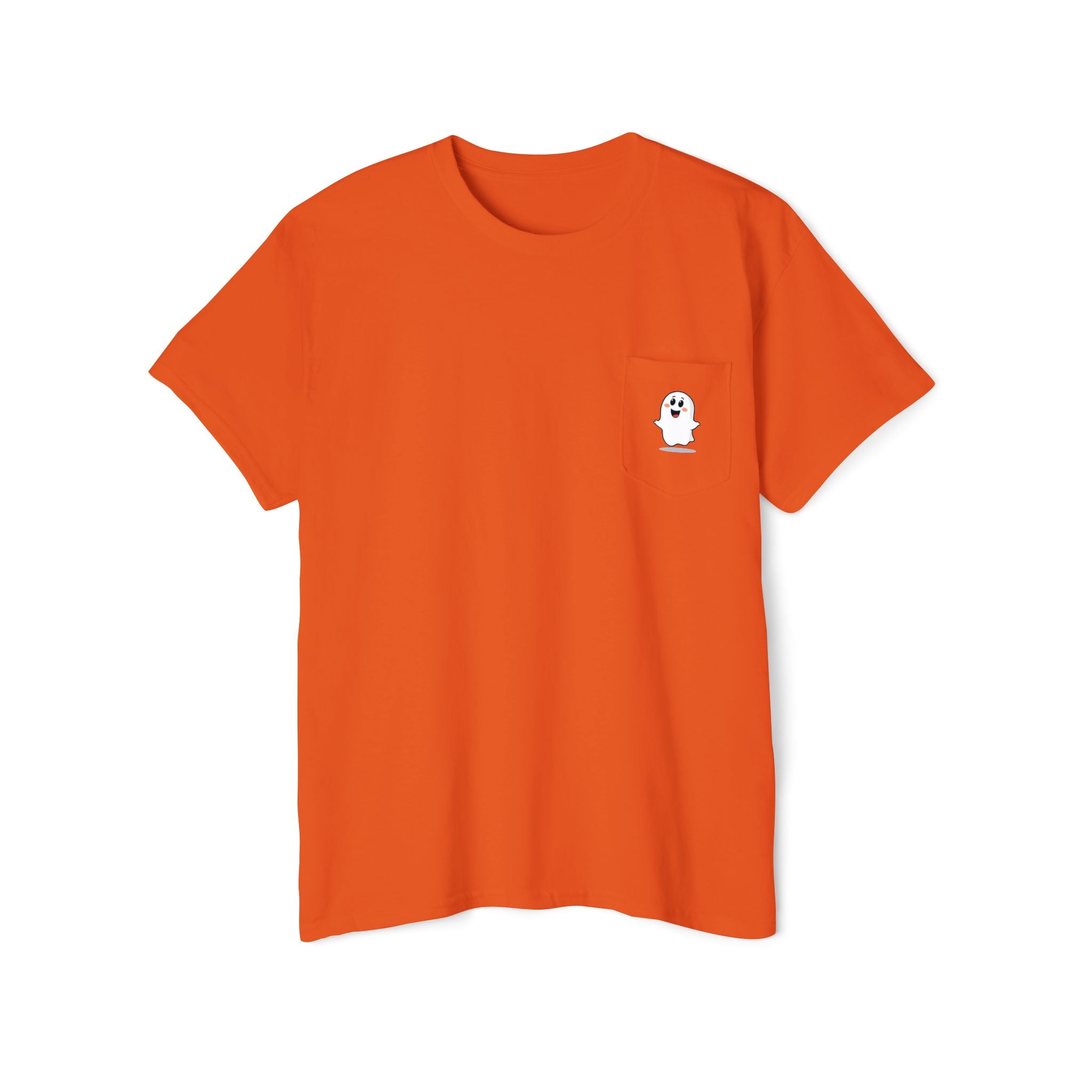 Ghost in My Pocket Unisex Heavy Cotton Tee, Cute Halloween Shirt, Funny Ghost Apparel, Pocket Tee for Fall, Gifts for Trick-or-Treaters