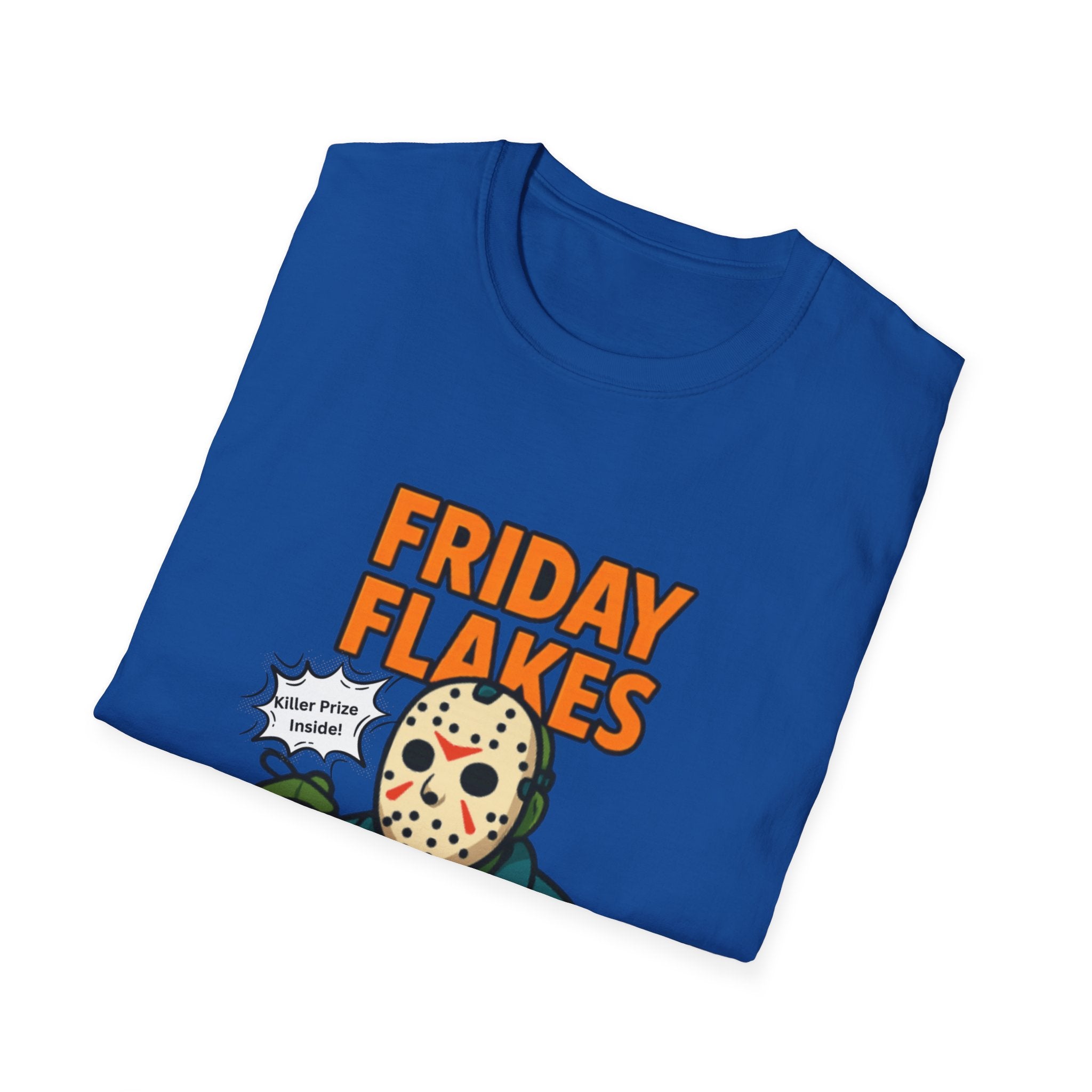 Friday Flakes Unisex Softstyle T-Shirt, Funny Horror Tee, Movie Lover Gift, Halloween Apparel, Casual Wear