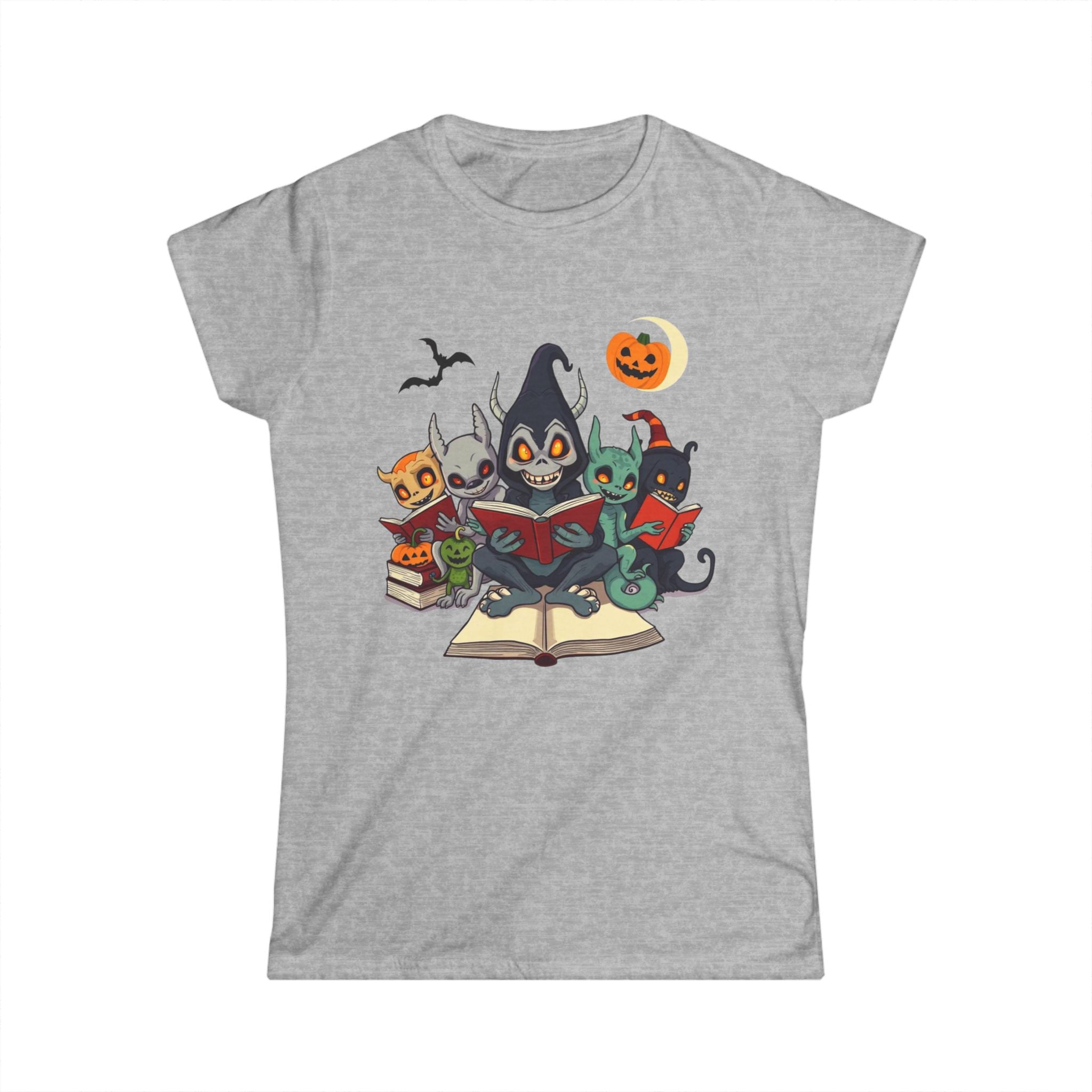 Spooky Cat Book Lovers Tee, Halloween Shirt, Cute Animal Graphic Tee, Funny Gift for Cat Lovers, Cozy Fall Fashion