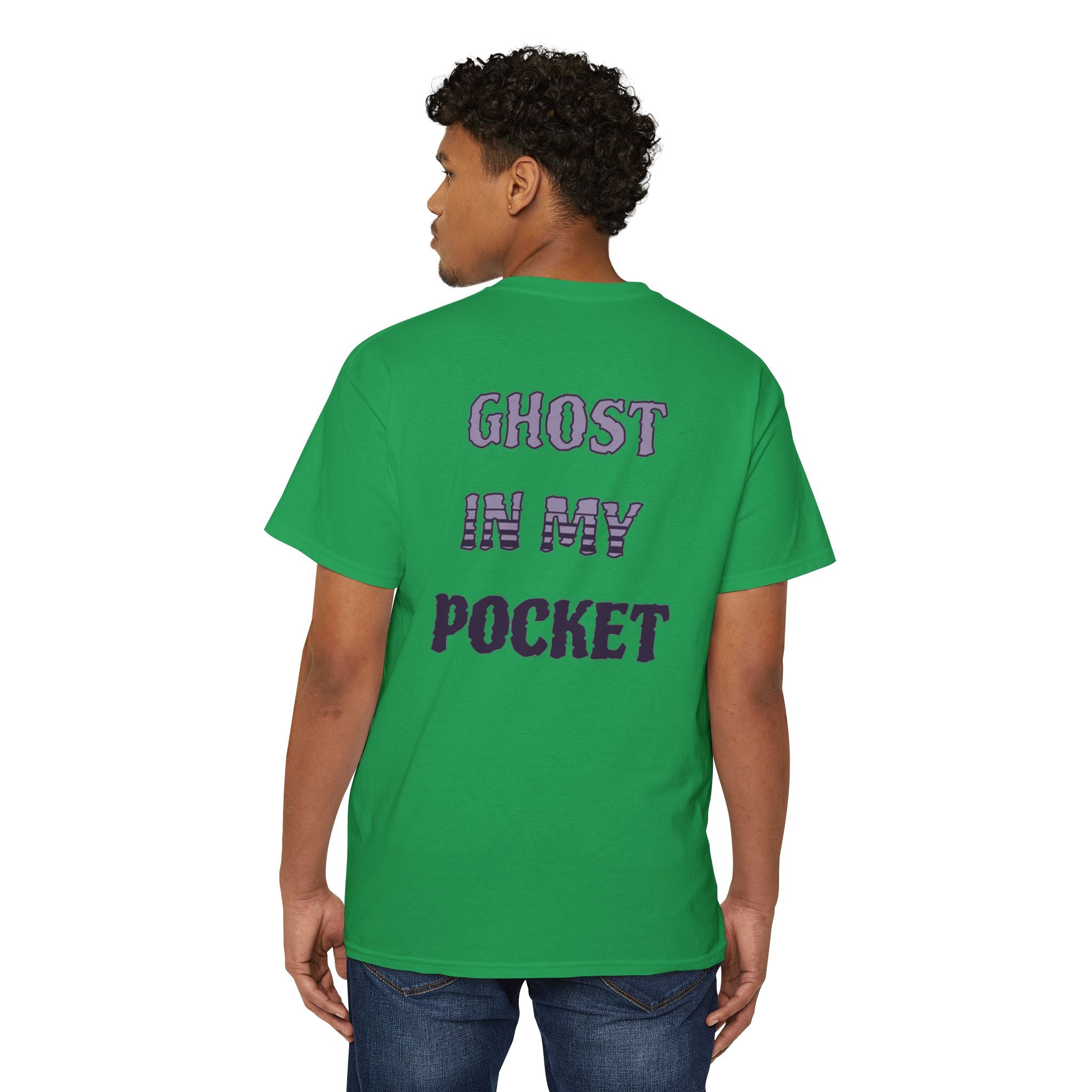Ghost in My Pocket Unisex Heavy Cotton Tee, Cute Halloween Shirt, Funny Ghost Apparel, Pocket Tee for Fall, Gifts for Trick-or-Treaters