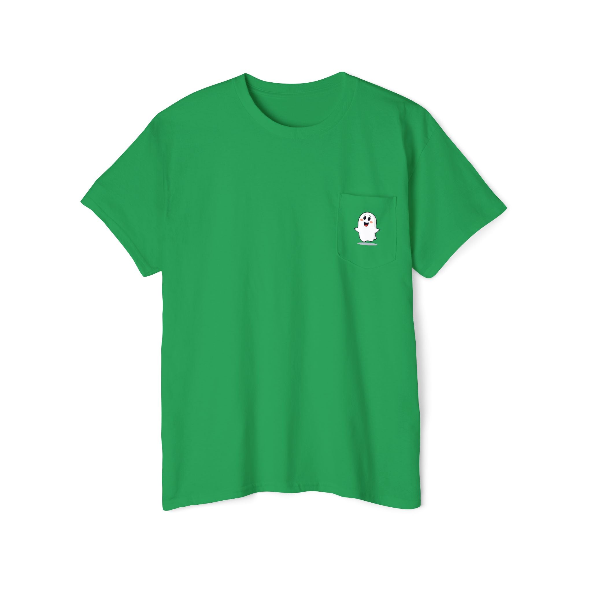 Ghost in My Pocket Unisex Heavy Cotton Tee, Cute Halloween Shirt, Funny Ghost Apparel, Pocket Tee for Fall, Gifts for Trick-or-Treaters