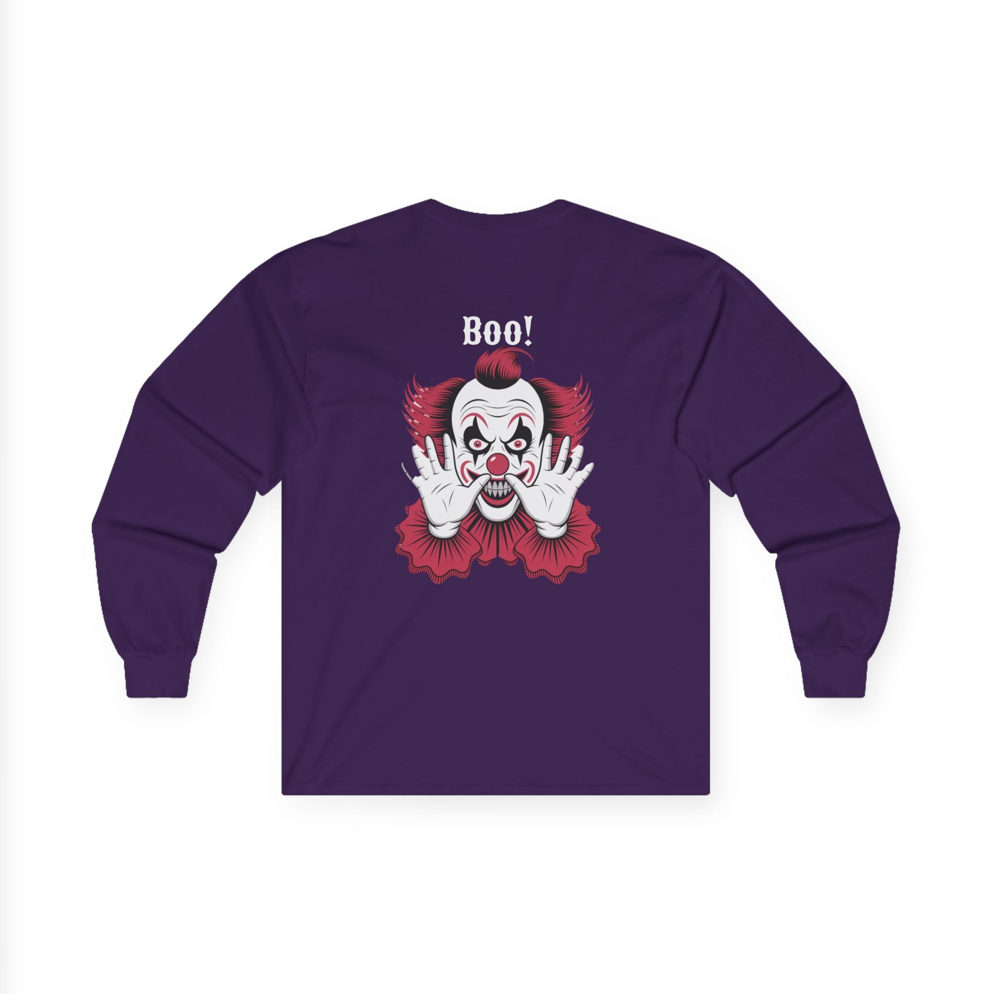 Creepy Clown Long Sleeve Tee - Halloween Costume, Scary Shirt, Unisex Spooky Apparel, Gothic Fashion, October Event Wear