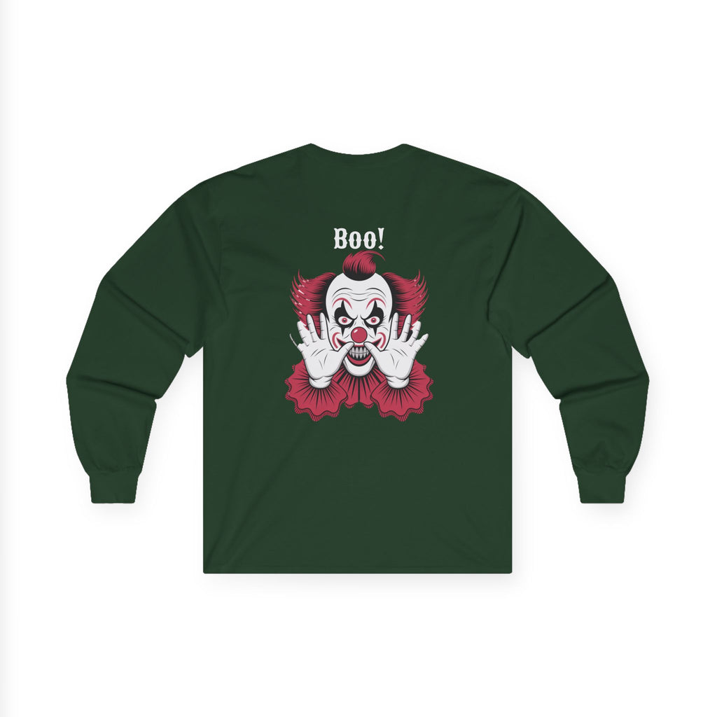 Creepy Clown Long Sleeve Tee - Halloween Costume, Scary Shirt, Unisex Spooky Apparel, Gothic Fashion, October Event Wear