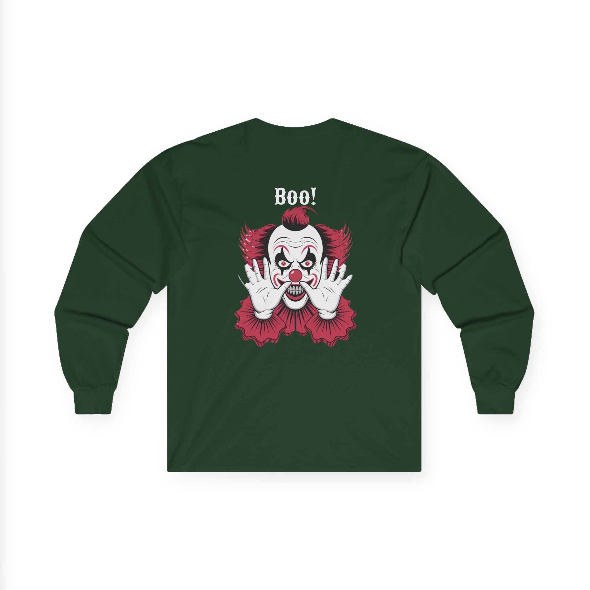 Creepy Clown Long Sleeve Tee - Halloween Costume, Scary Shirt, Unisex Spooky Apparel, Gothic Fashion, October Event Wear