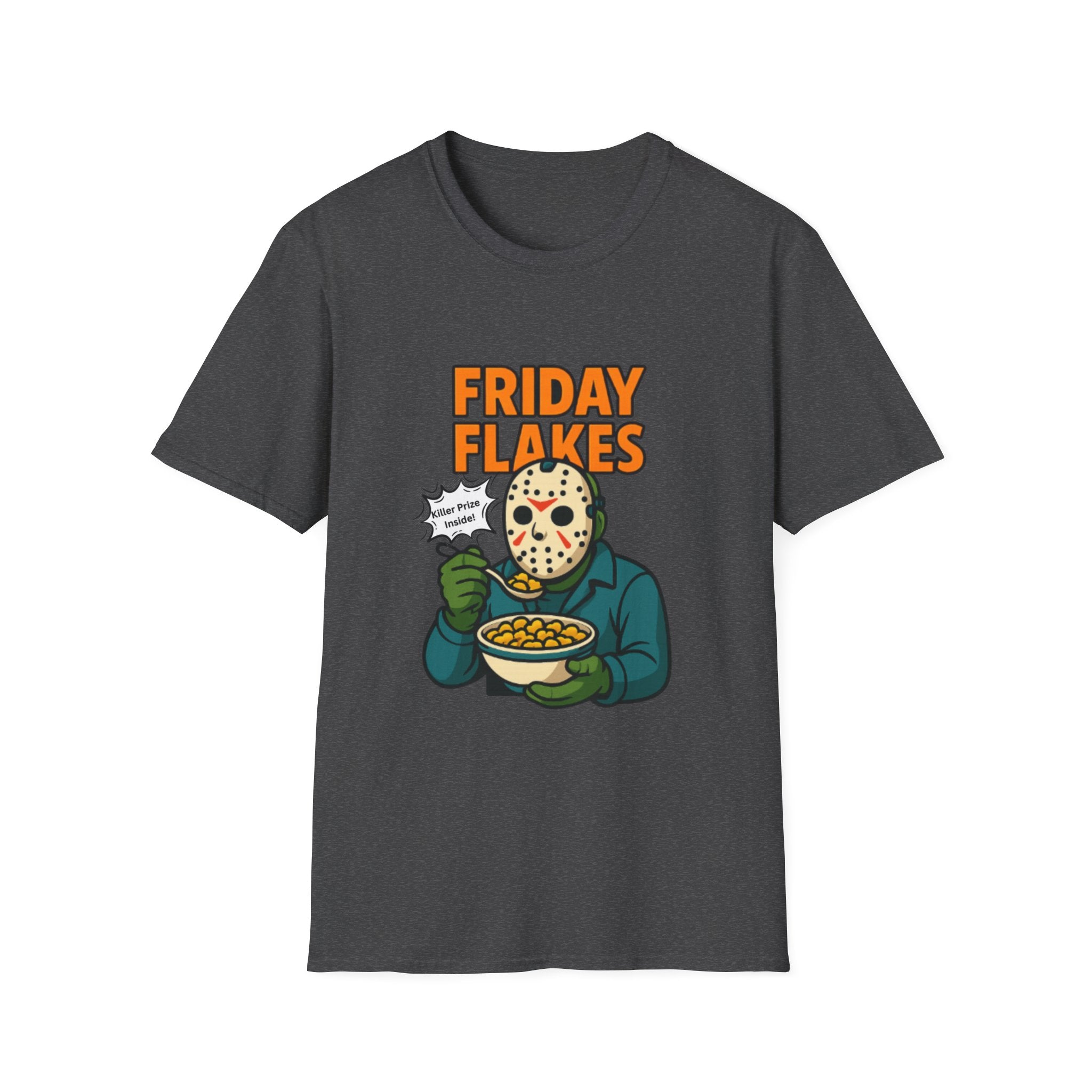 Friday Flakes Unisex Softstyle T-Shirt, Funny Horror Tee, Movie Lover Gift, Halloween Apparel, Casual Wear