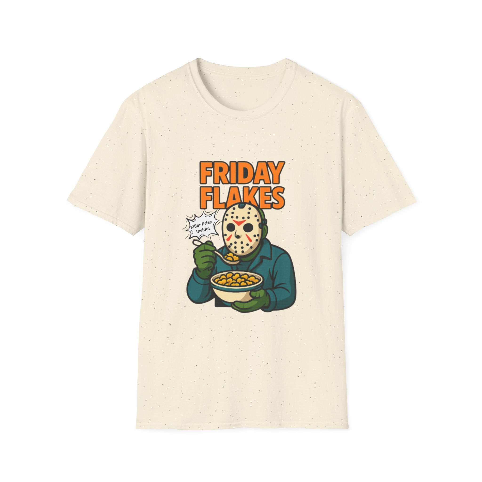 Friday Flakes Unisex Softstyle T-Shirt, Funny Horror Tee, Movie Lover Gift, Halloween Apparel, Casual Wear