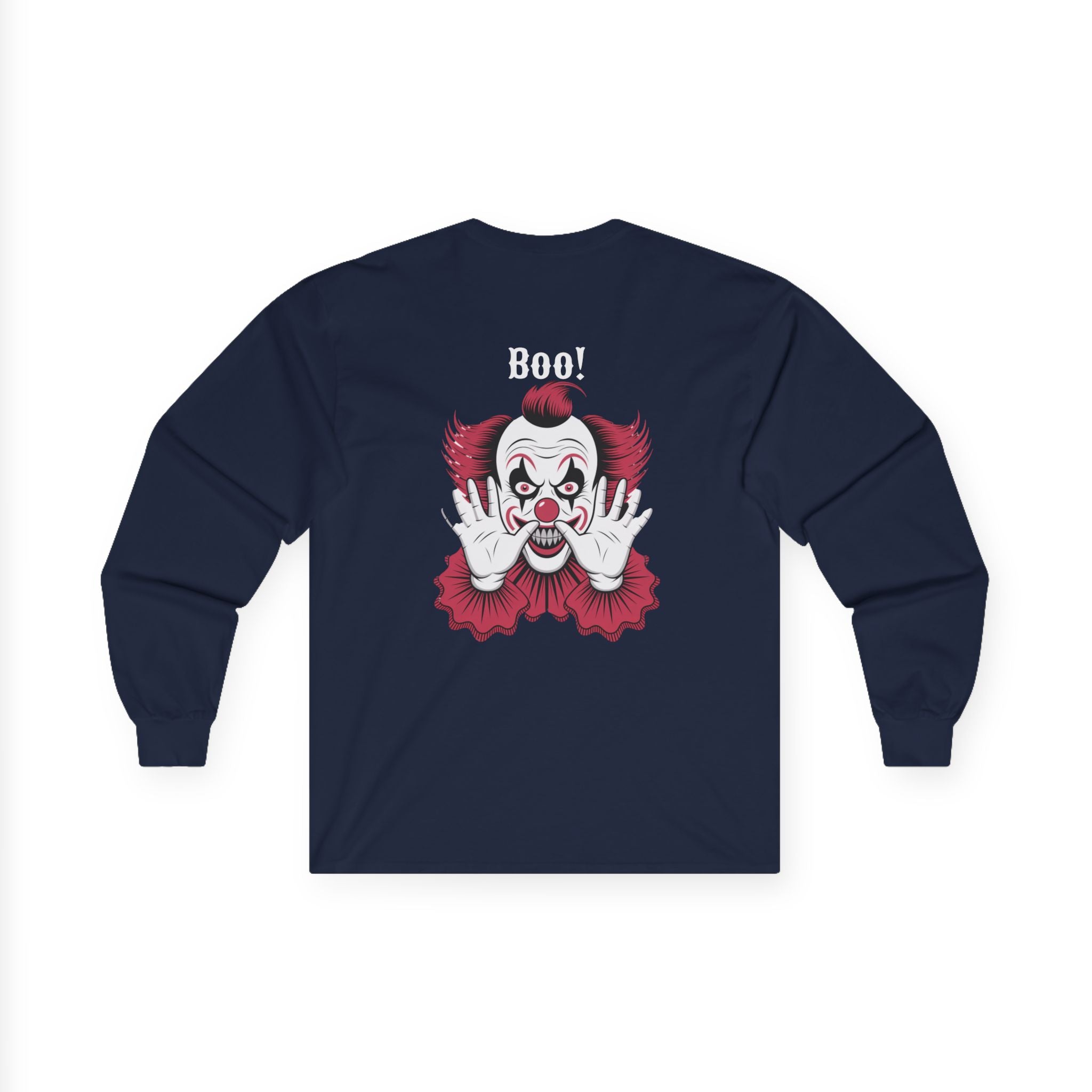Creepy Clown Long Sleeve Tee - Halloween Costume, Scary Shirt, Unisex Spooky Apparel, Gothic Fashion, October Event Wear