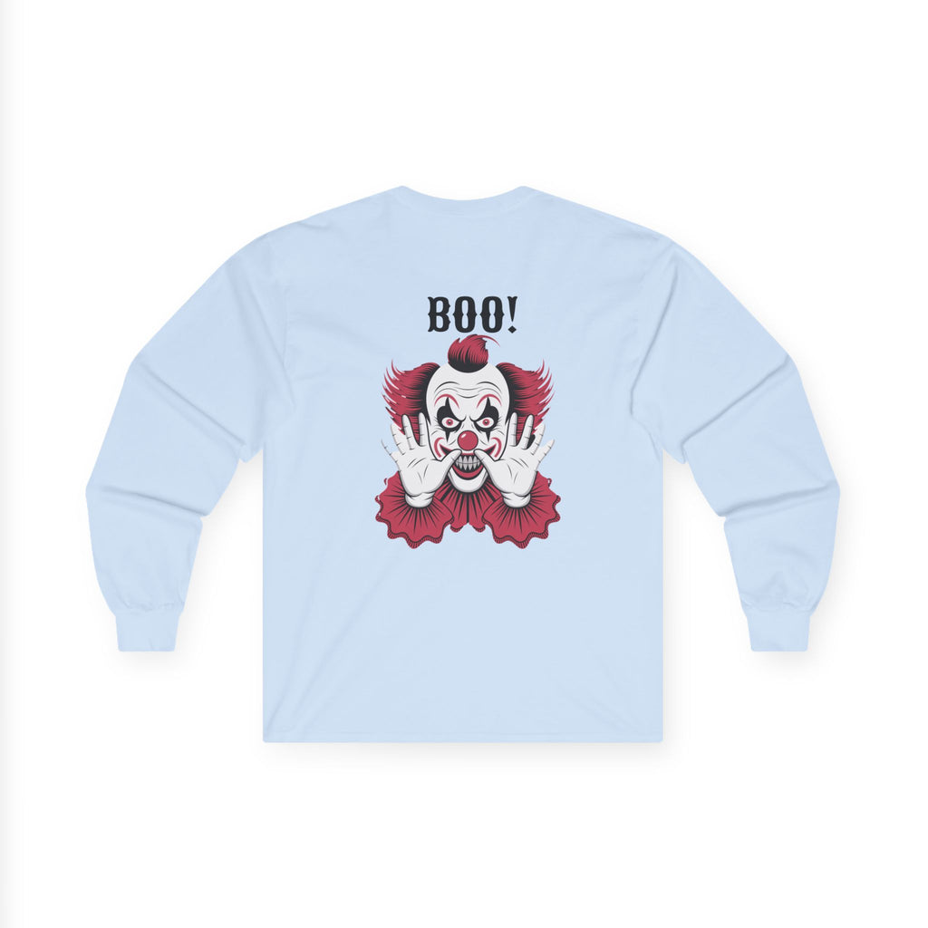 Spooky Clown Long Sleeve Tee, Halloween Costume Shirt, Funny Party T-Shirt, Unisex Graphic Tee, Creepy Gift Idea