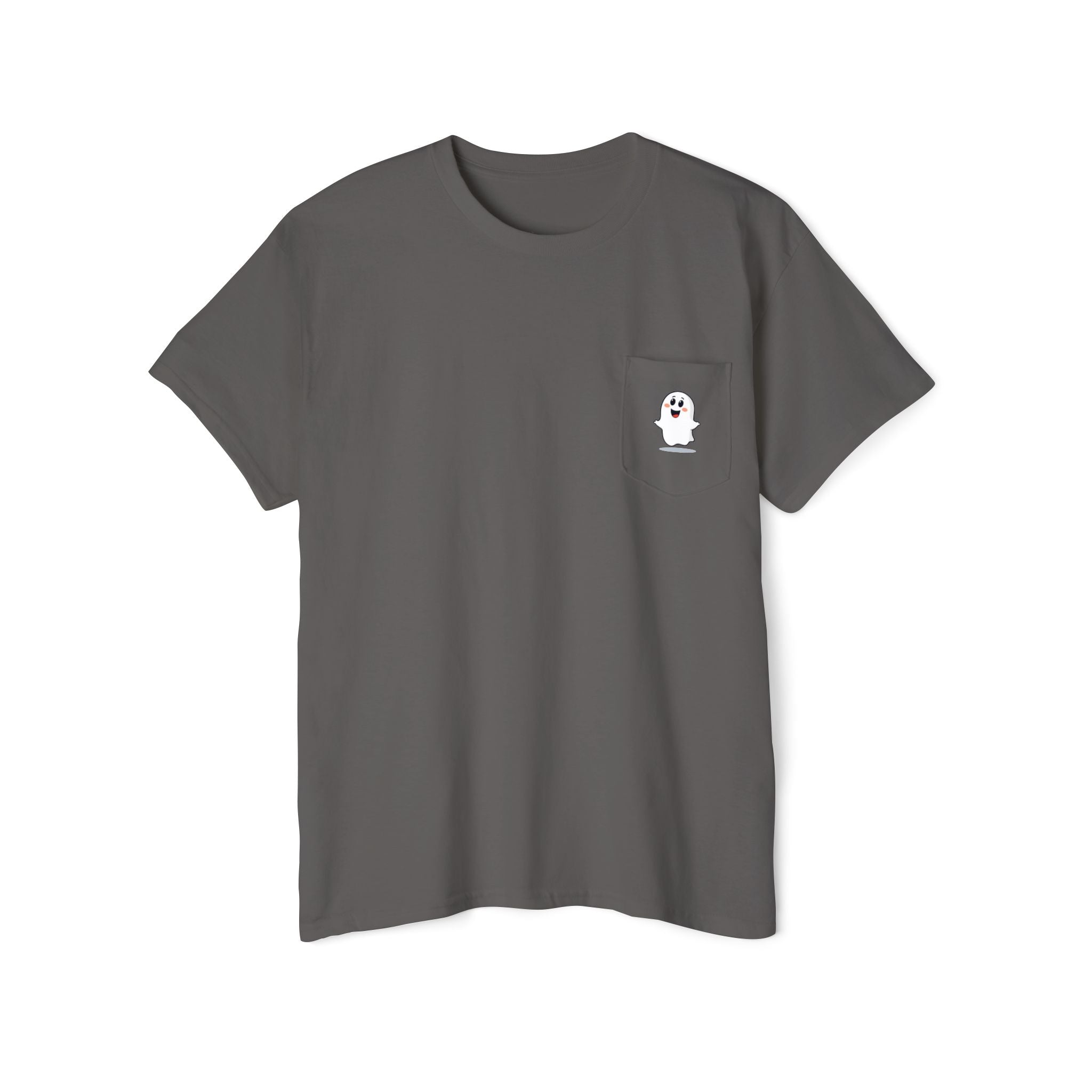Ghost in My Pocket Unisex Heavy Cotton Tee, Cute Halloween Shirt, Funny Ghost Apparel, Pocket Tee for Fall, Gifts for Trick-or-Treaters