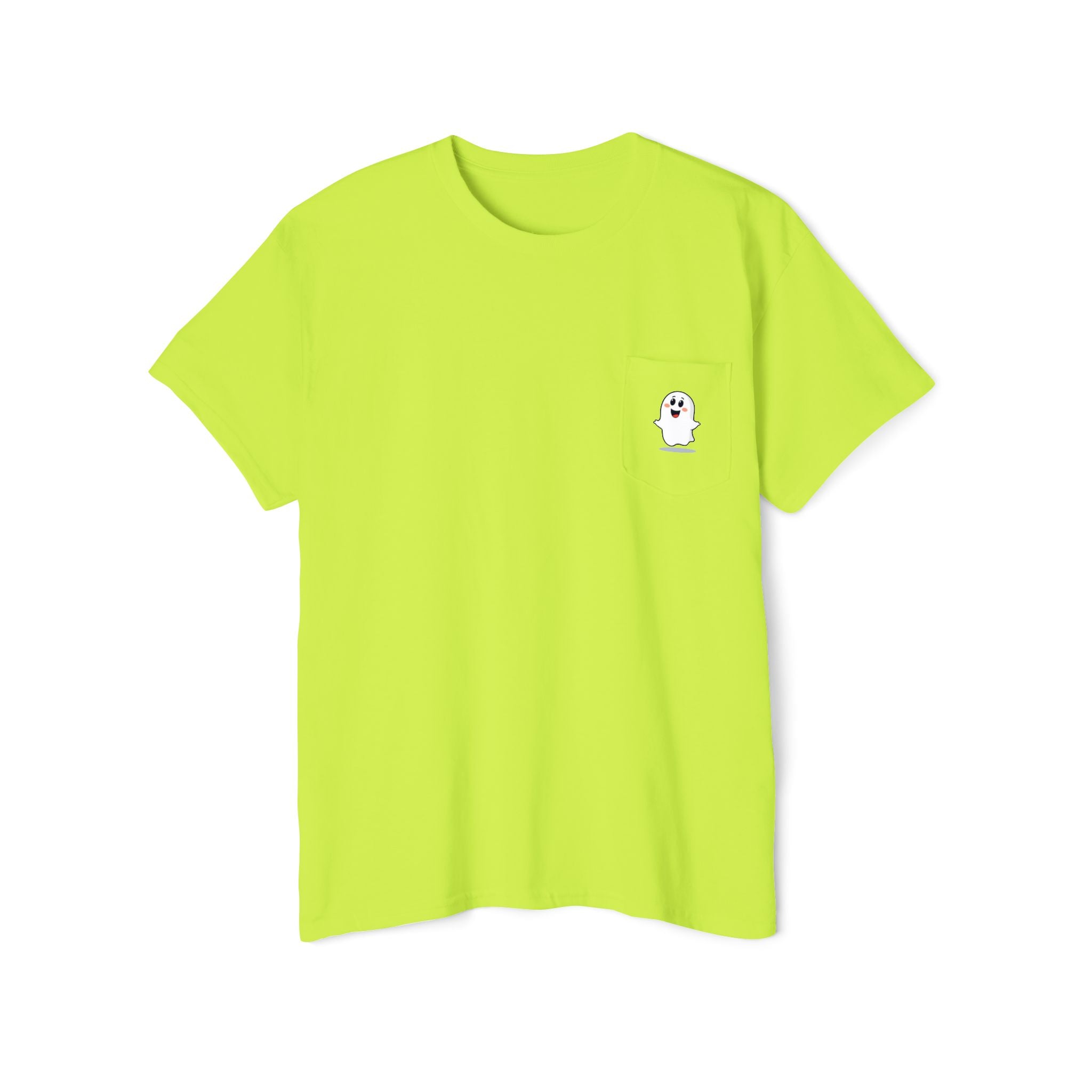 Ghost in My Pocket Unisex Heavy Cotton Tee, Cute Halloween Shirt, Funny Ghost Apparel, Pocket Tee for Fall, Gifts for Trick-or-Treaters