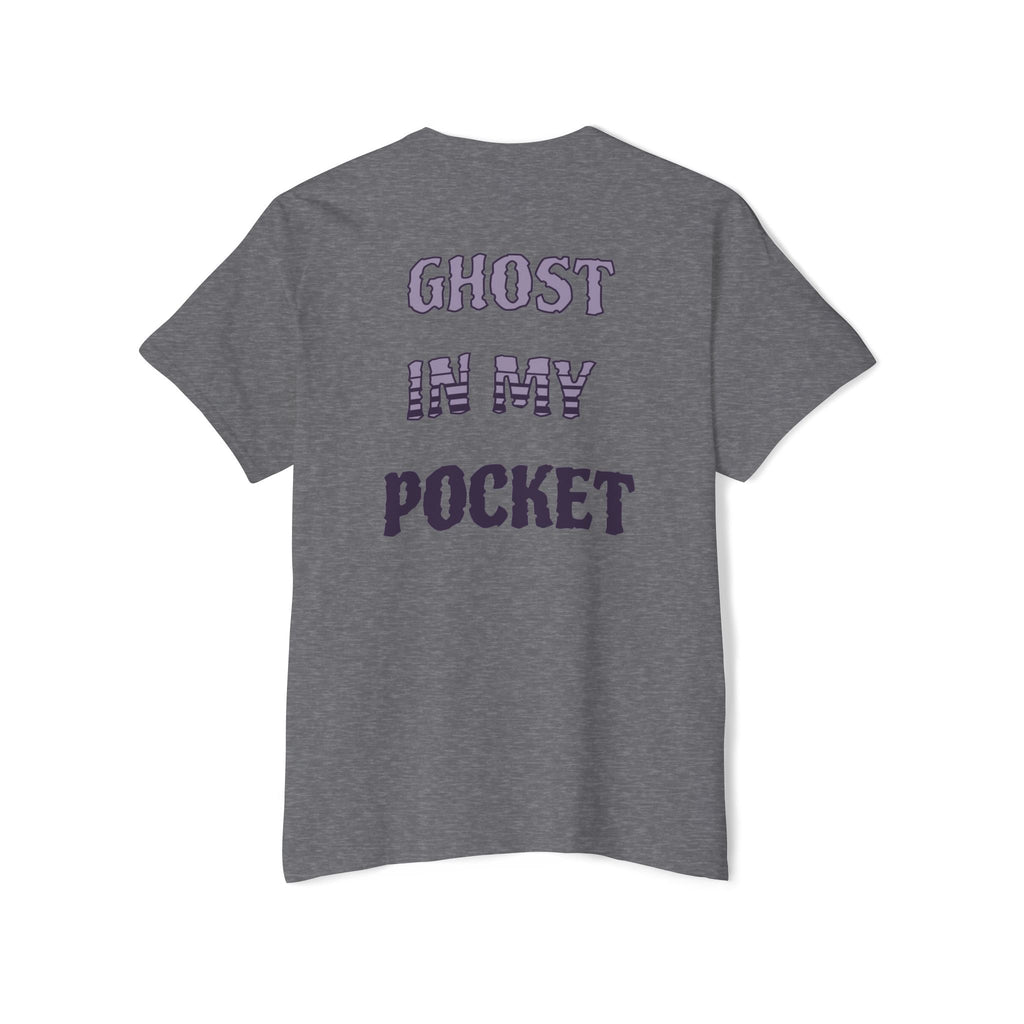 Ghost in My Pocket Unisex Heavy Cotton Tee, Cute Halloween Shirt, Funny Ghost Apparel, Pocket Tee for Fall, Gifts for Trick-or-Treaters