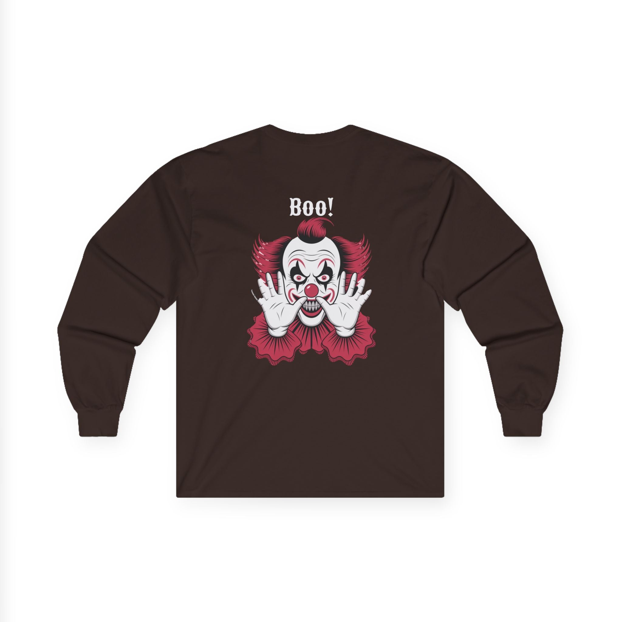 Creepy Clown Long Sleeve Tee - Halloween Costume, Scary Shirt, Unisex Spooky Apparel, Gothic Fashion, October Event Wear