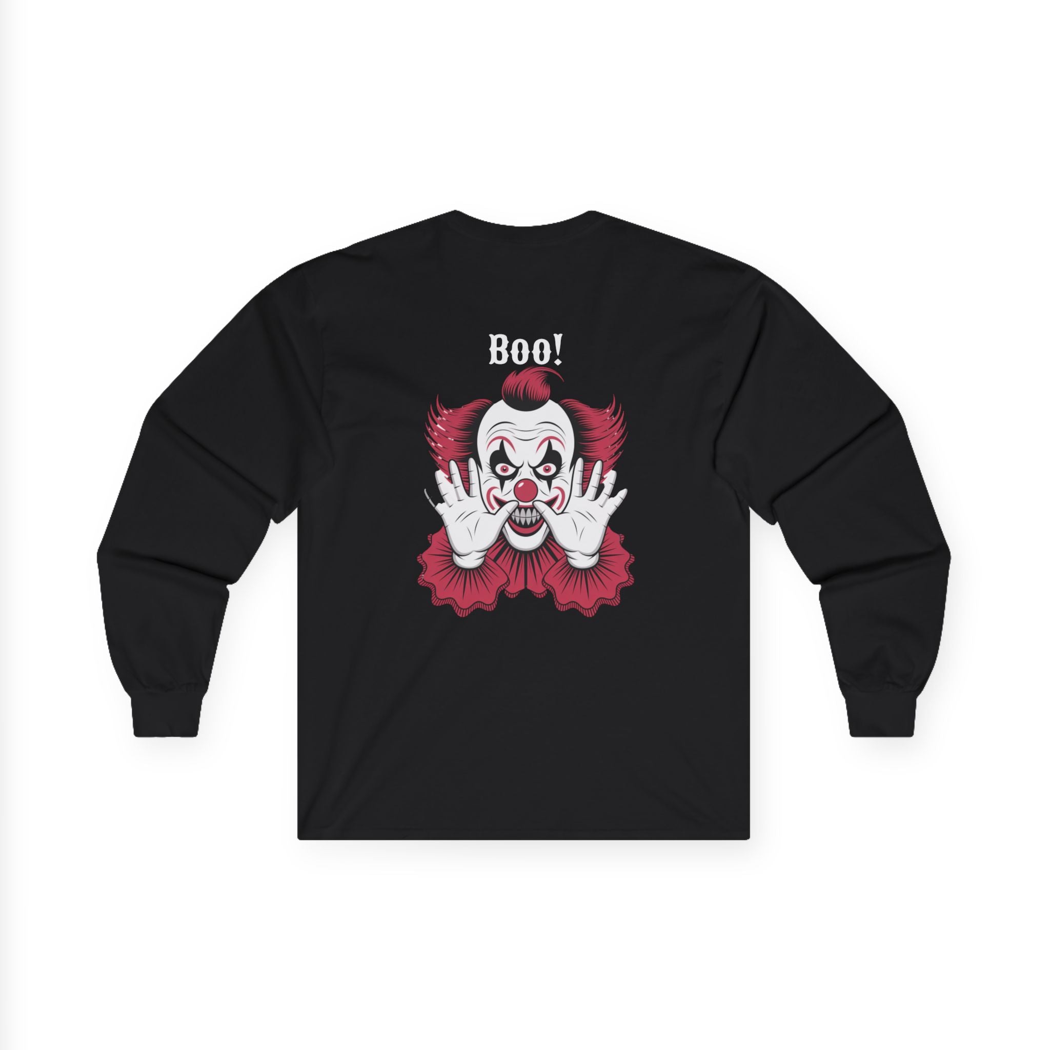 Creepy Clown Long Sleeve Tee - Halloween Costume, Scary Shirt, Unisex Spooky Apparel, Gothic Fashion, October Event Wear