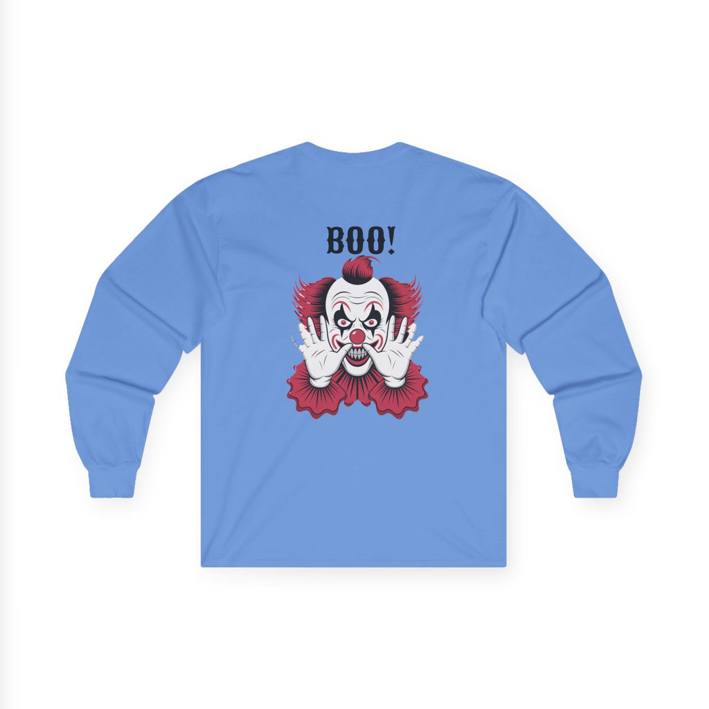 Spooky Clown Long Sleeve Tee, Halloween Costume Shirt, Funny Party T-Shirt, Unisex Graphic Tee, Creepy Gift Idea