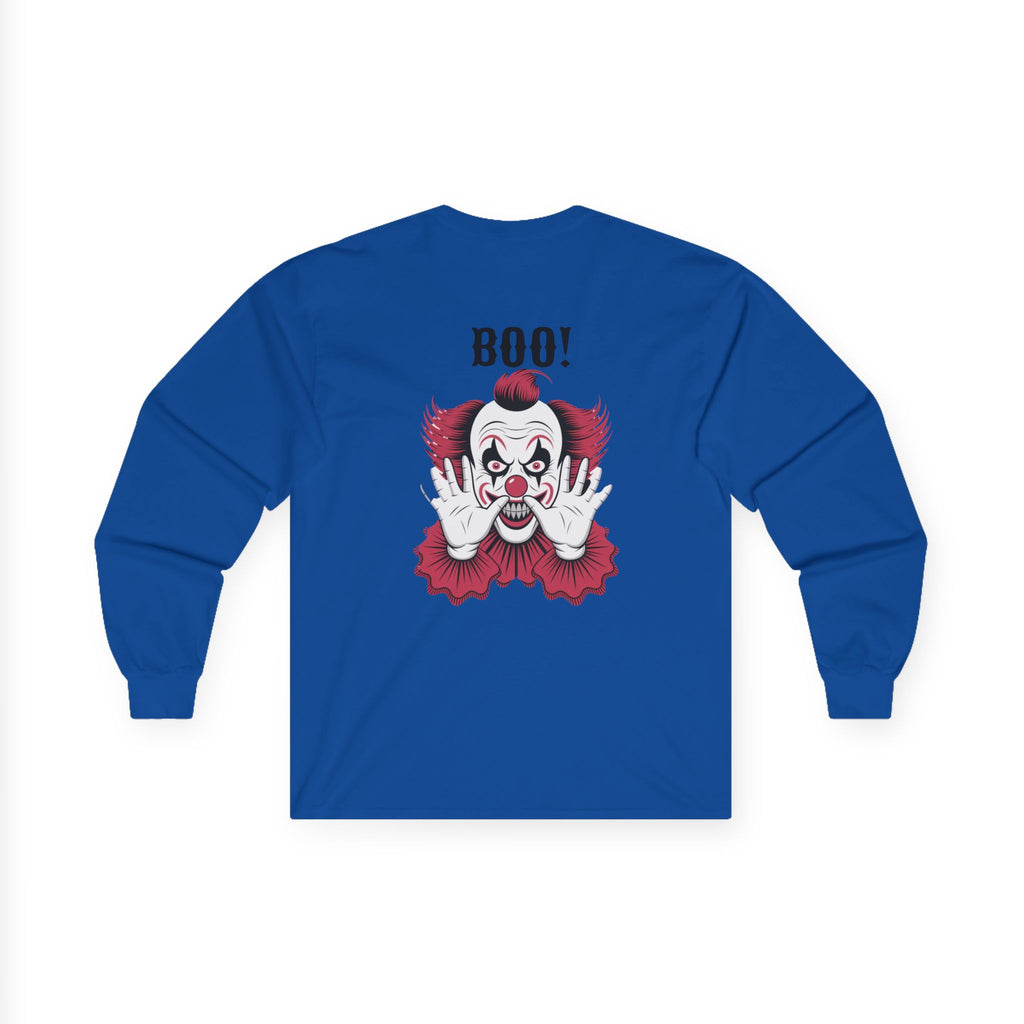 Spooky Clown Long Sleeve Tee, Halloween Costume Shirt, Funny Party T-Shirt, Unisex Graphic Tee, Creepy Gift Idea