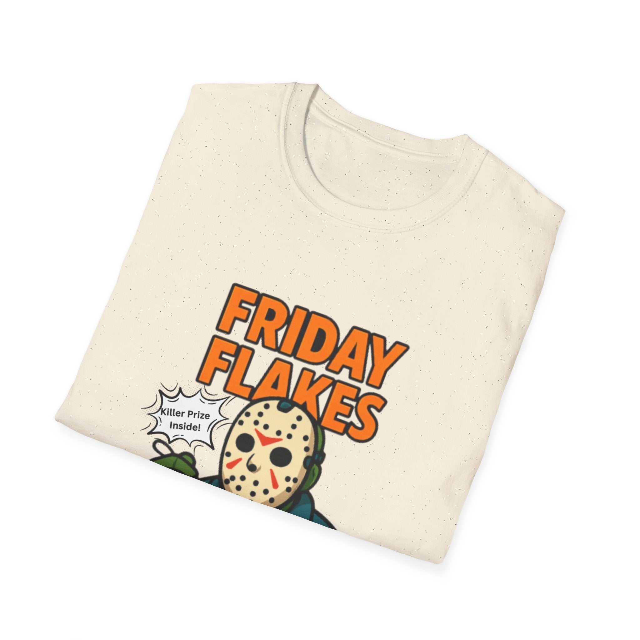 Friday Flakes Unisex Softstyle T-Shirt, Funny Horror Tee, Movie Lover Gift, Halloween Apparel, Casual Wear
