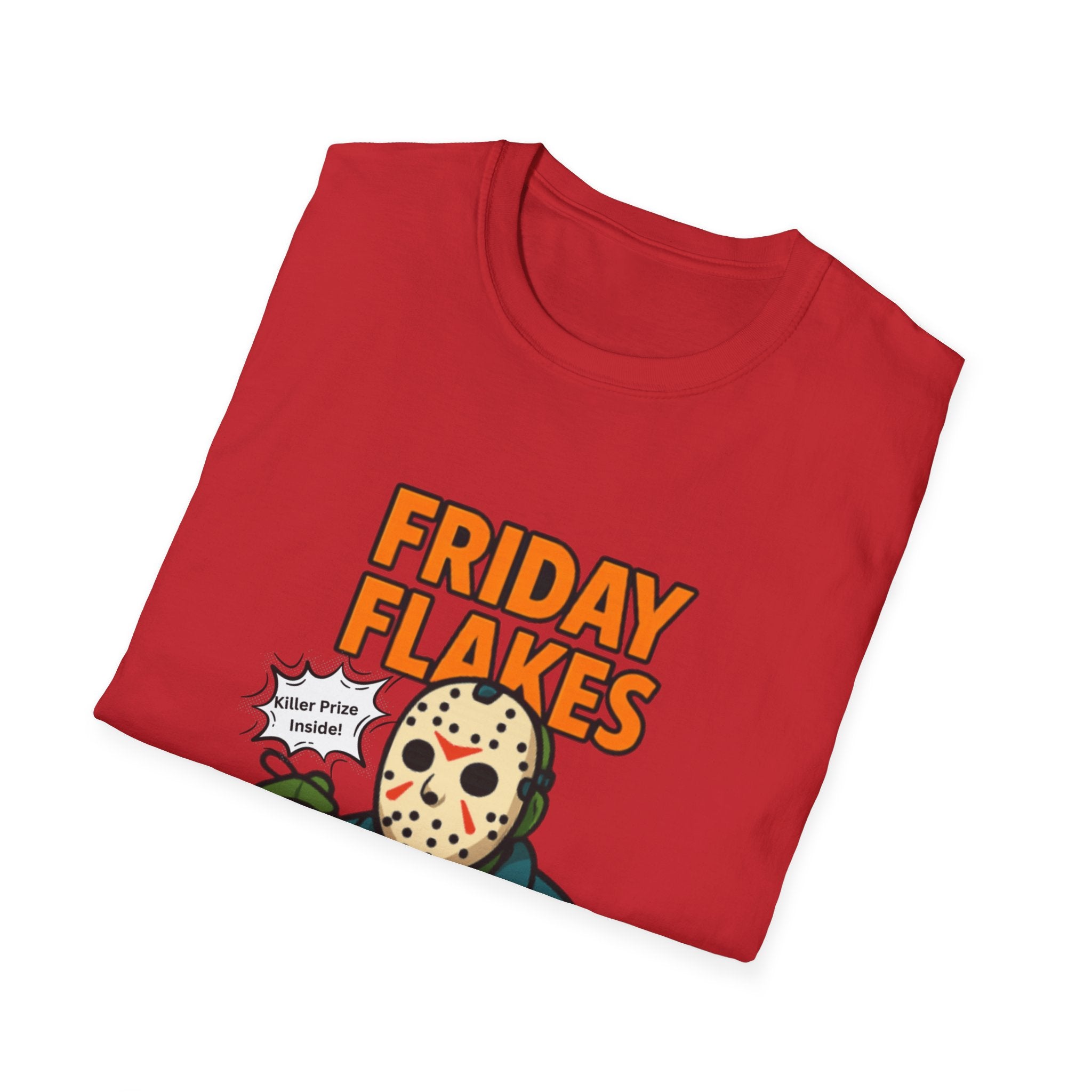 Friday Flakes Unisex Softstyle T-Shirt, Funny Horror Tee, Movie Lover Gift, Halloween Apparel, Casual Wear