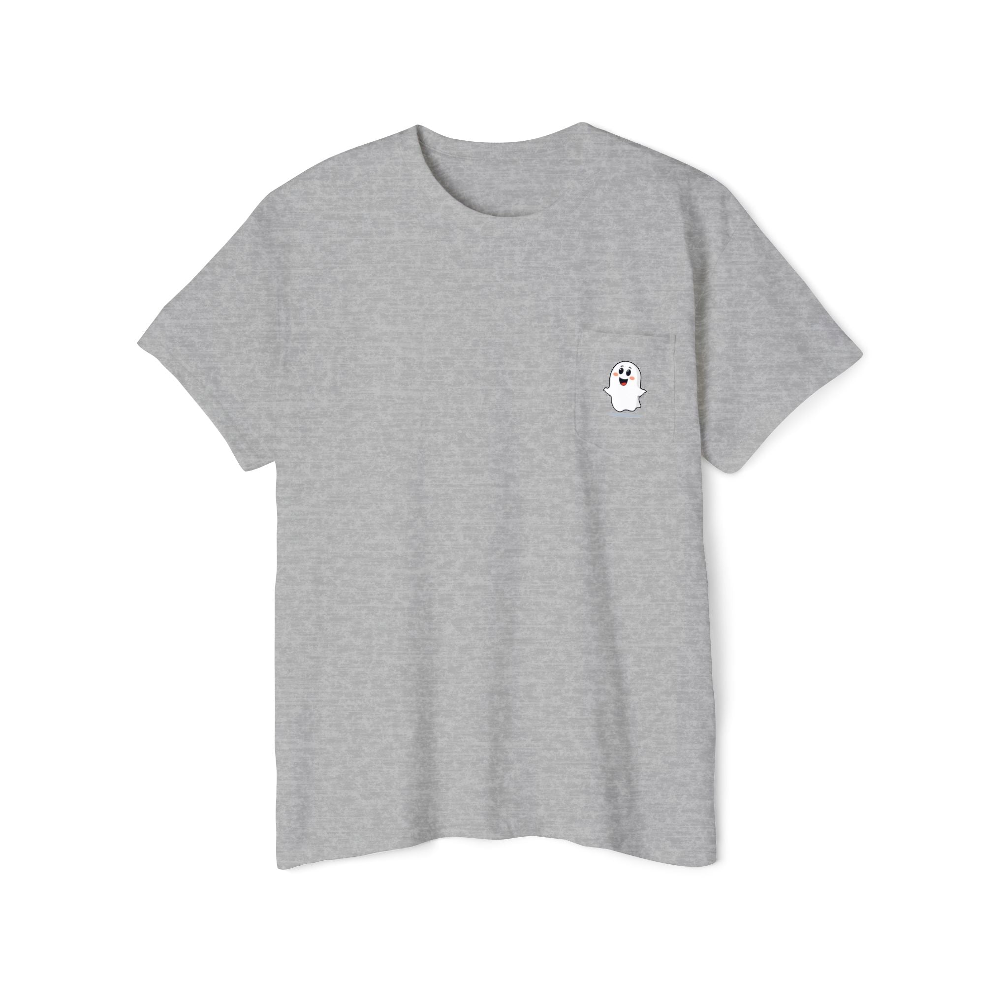 Ghost in My Pocket Unisex Heavy Cotton Tee, Cute Halloween Shirt, Funny Ghost Apparel, Pocket Tee for Fall, Gifts for Trick-or-Treaters