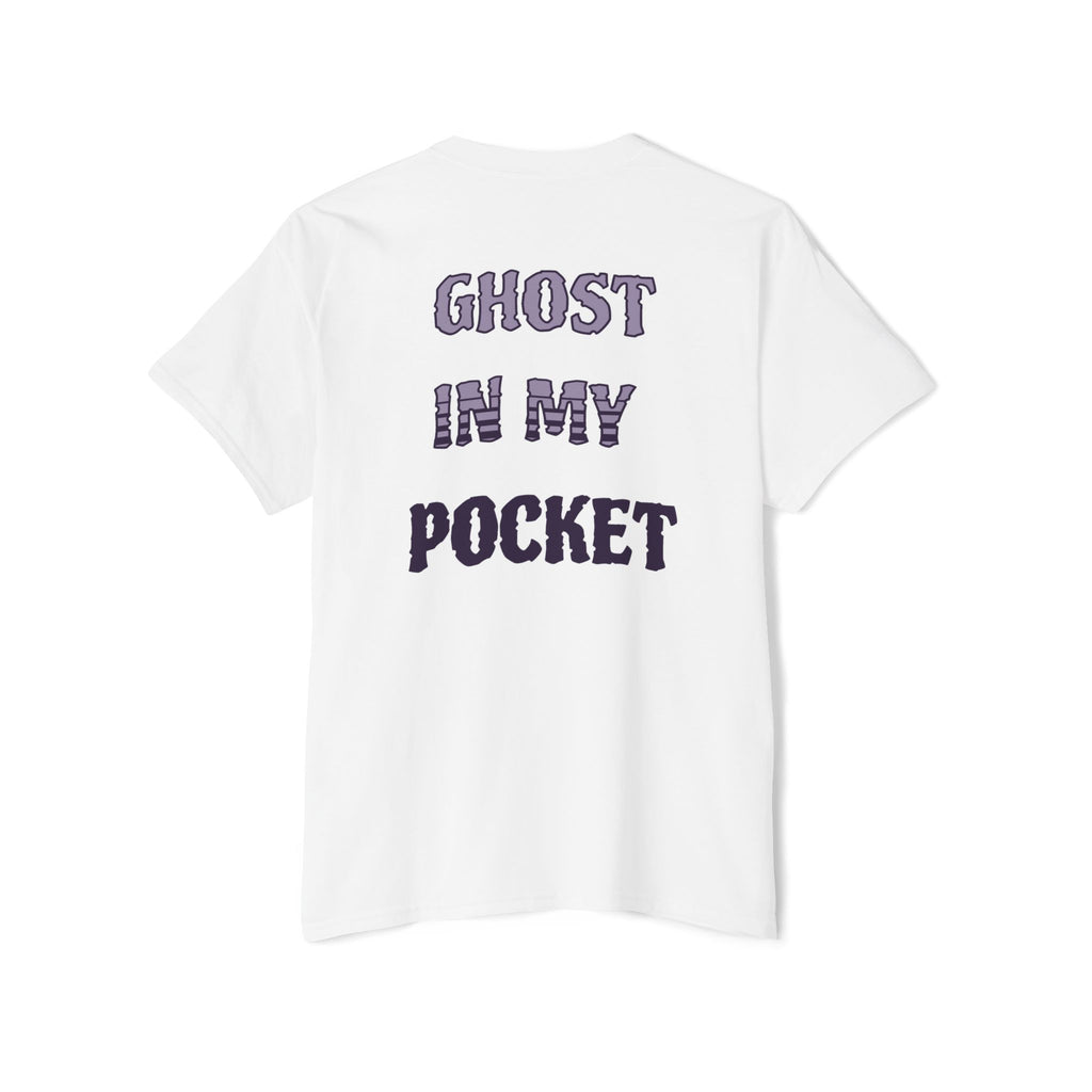 Ghost in My Pocket Unisex Heavy Cotton Tee, Cute Halloween Shirt, Funny Ghost Apparel, Pocket Tee for Fall, Gifts for Trick-or-Treaters