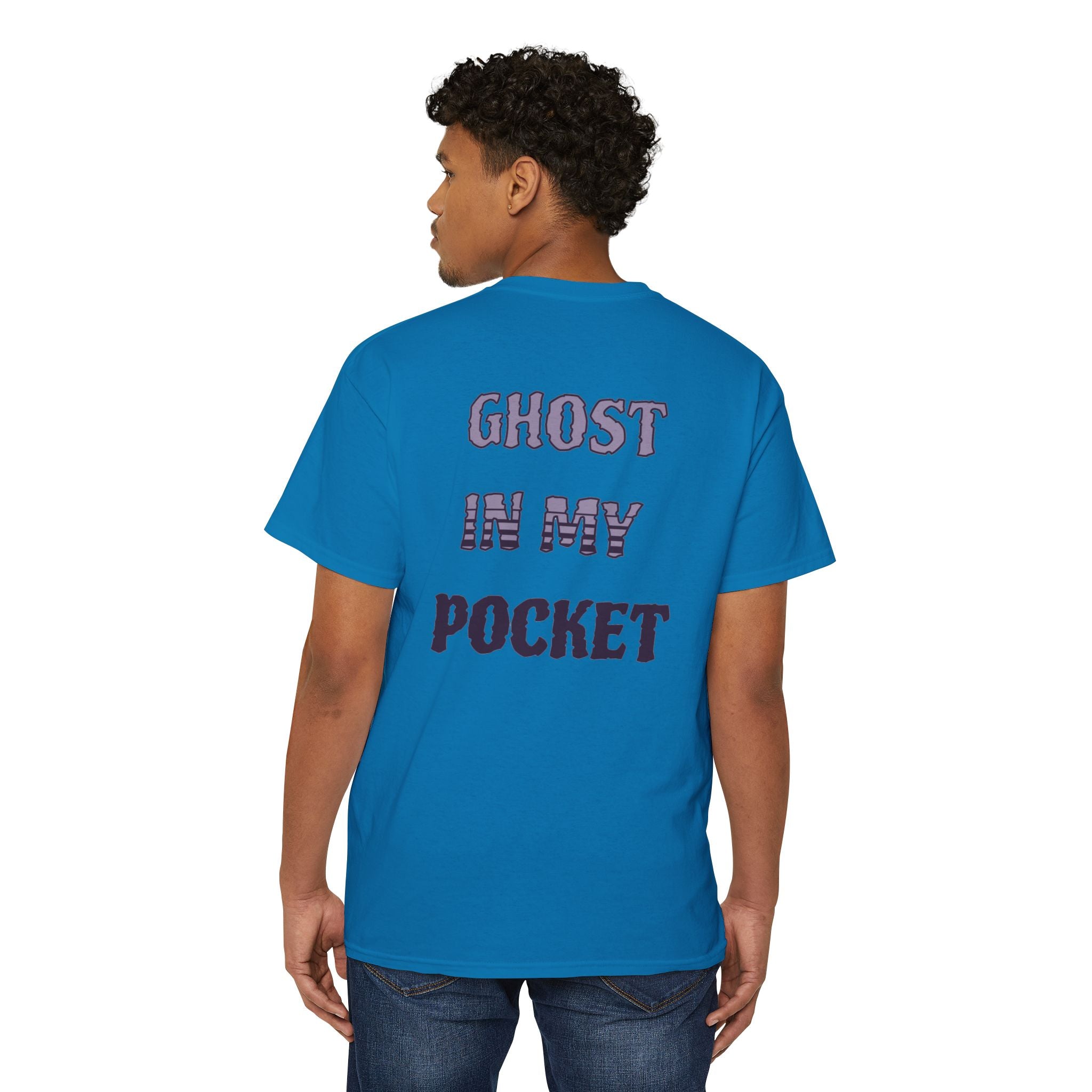 Ghost in My Pocket Unisex Heavy Cotton Tee, Cute Halloween Shirt, Funny Ghost Apparel, Pocket Tee for Fall, Gifts for Trick-or-Treaters