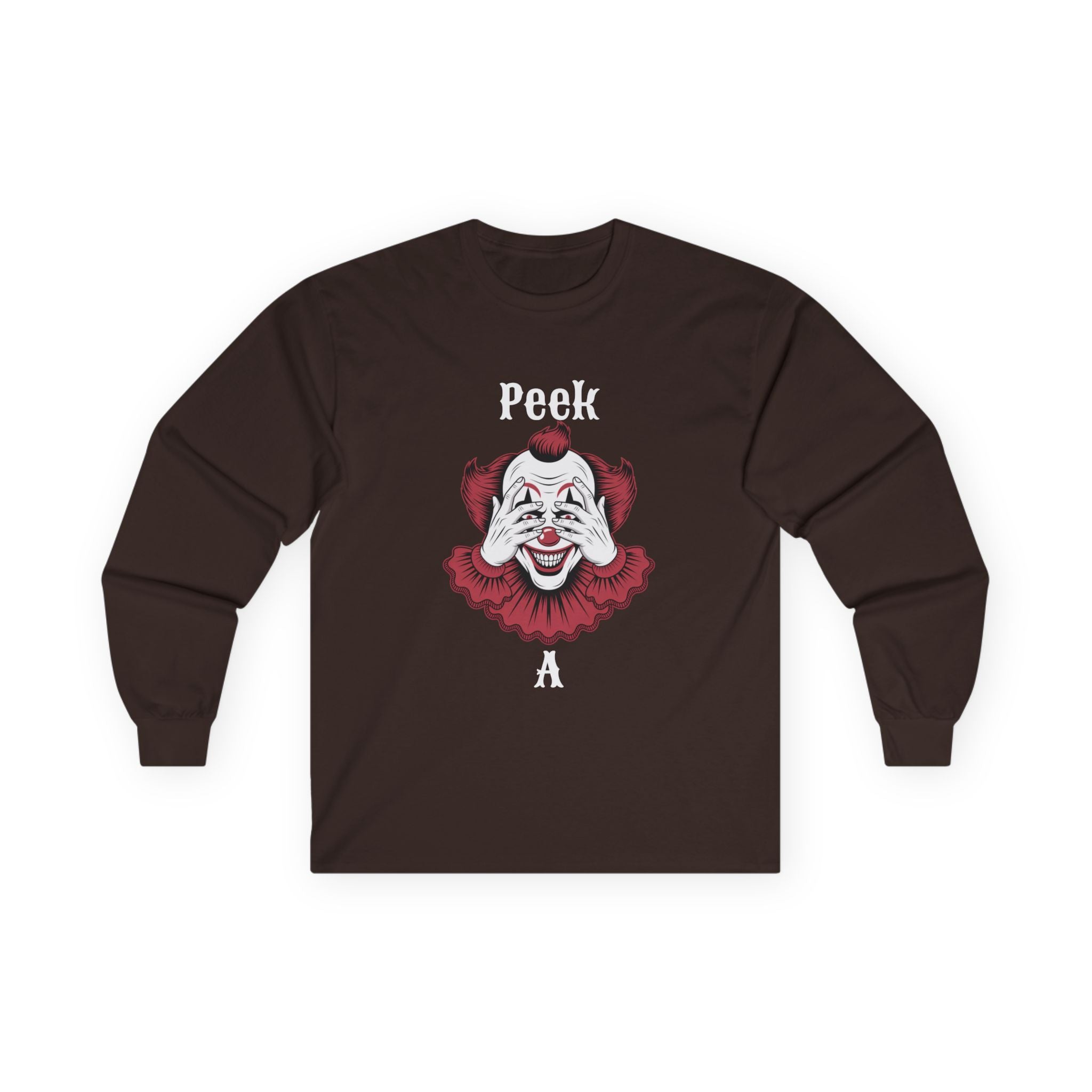 Creepy Clown Long Sleeve Tee - Halloween Costume, Scary Shirt, Unisex Spooky Apparel, Gothic Fashion, October Event Wear
