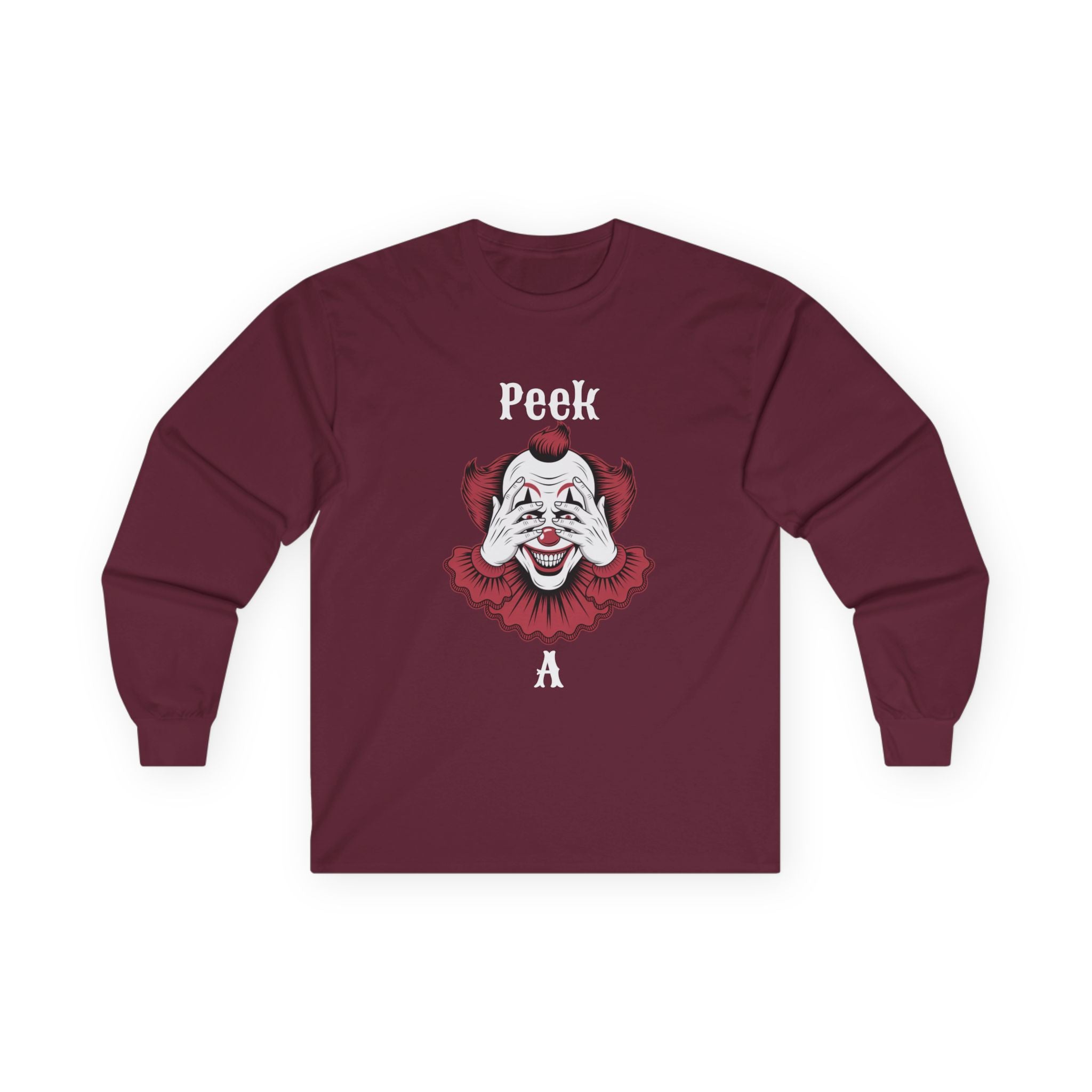 Creepy Clown Long Sleeve Tee - Halloween Costume, Scary Shirt, Unisex Spooky Apparel, Gothic Fashion, October Event Wear