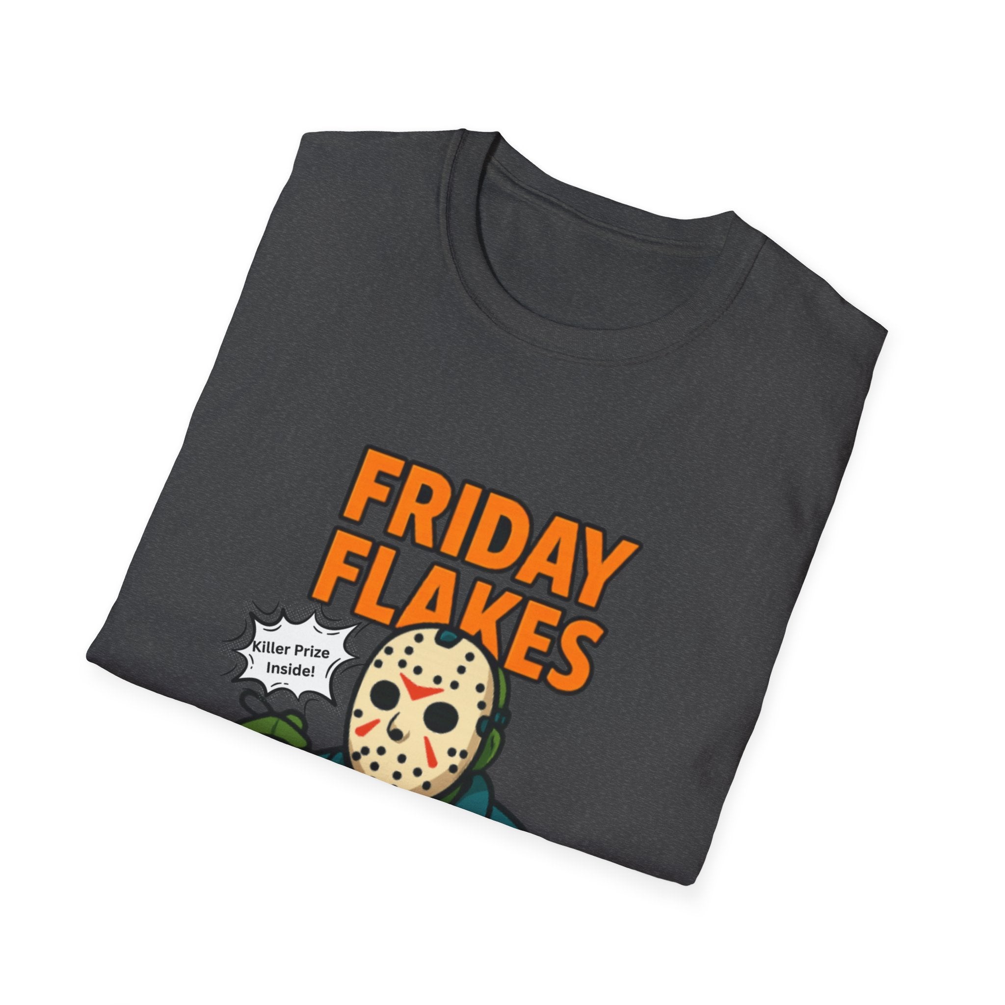Friday Flakes Unisex Softstyle T-Shirt, Funny Horror Tee, Movie Lover Gift, Halloween Apparel, Casual Wear