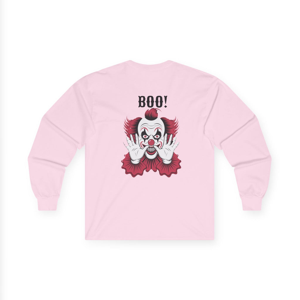 Spooky Clown Long Sleeve Tee, Halloween Costume Shirt, Funny Party T-Shirt, Unisex Graphic Tee, Creepy Gift Idea
