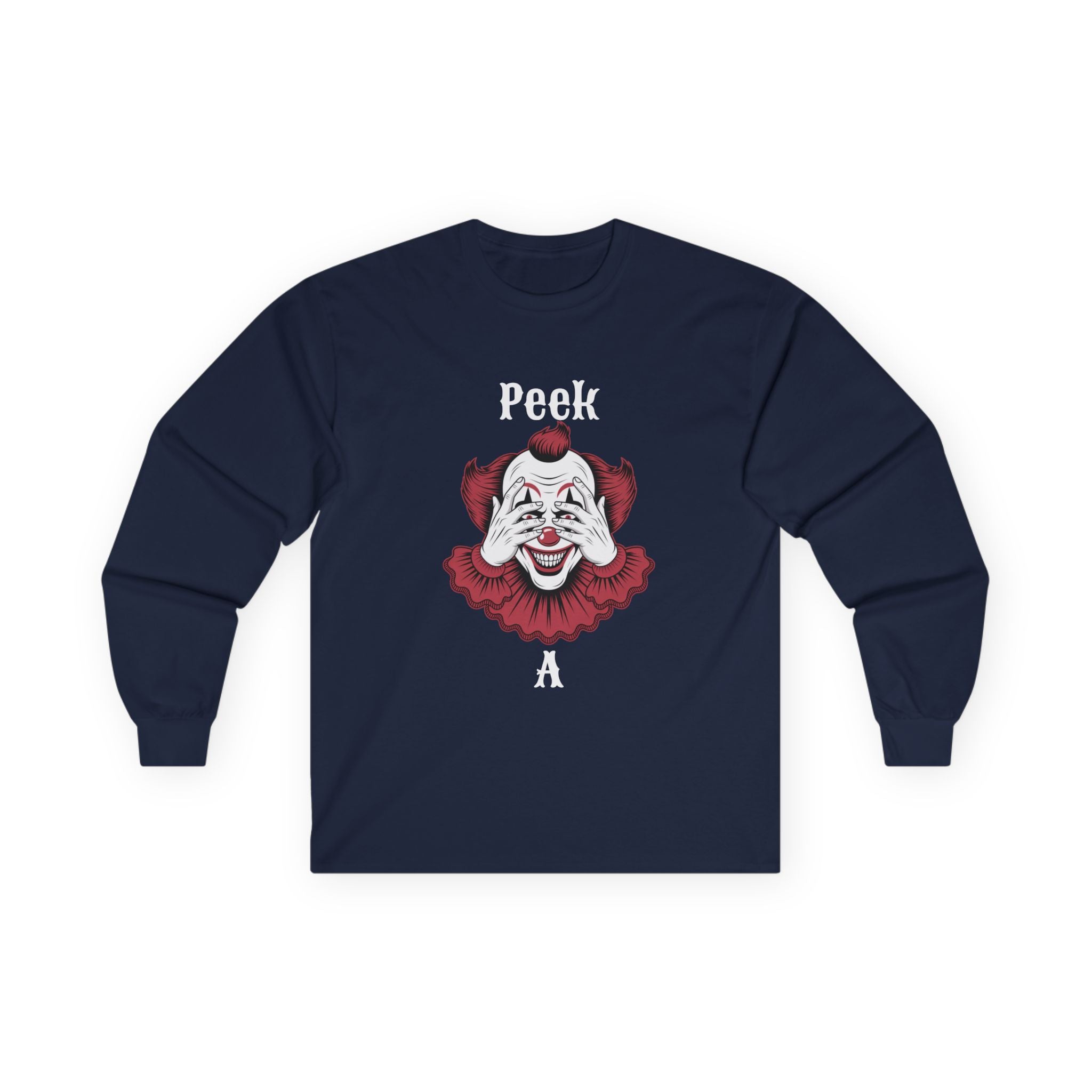 Creepy Clown Long Sleeve Tee - Halloween Costume, Scary Shirt, Unisex Spooky Apparel, Gothic Fashion, October Event Wear