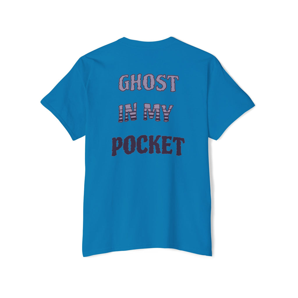 Ghost in My Pocket Unisex Heavy Cotton Tee, Cute Halloween Shirt, Funny Ghost Apparel, Pocket Tee for Fall, Gifts for Trick-or-Treaters