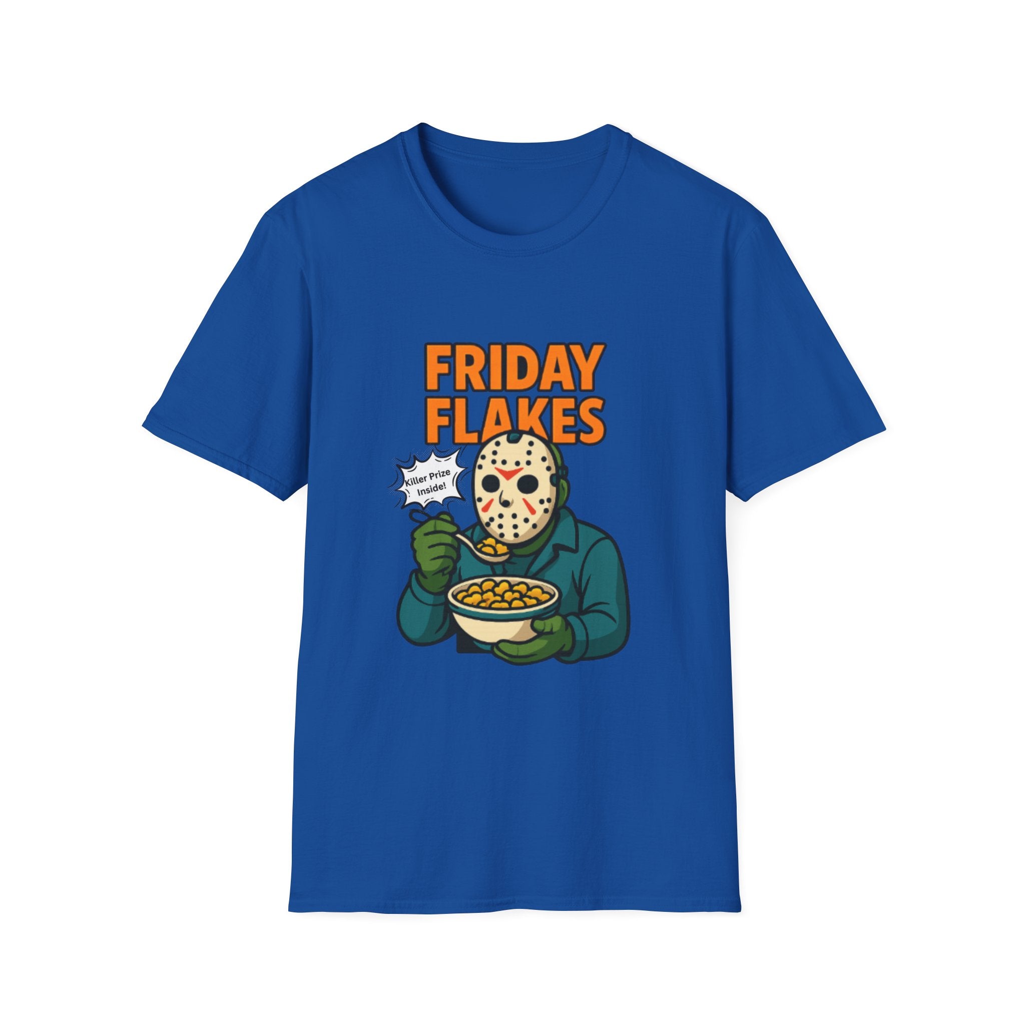 Friday Flakes Unisex Softstyle T-Shirt, Funny Horror Tee, Movie Lover Gift, Halloween Apparel, Casual Wear
