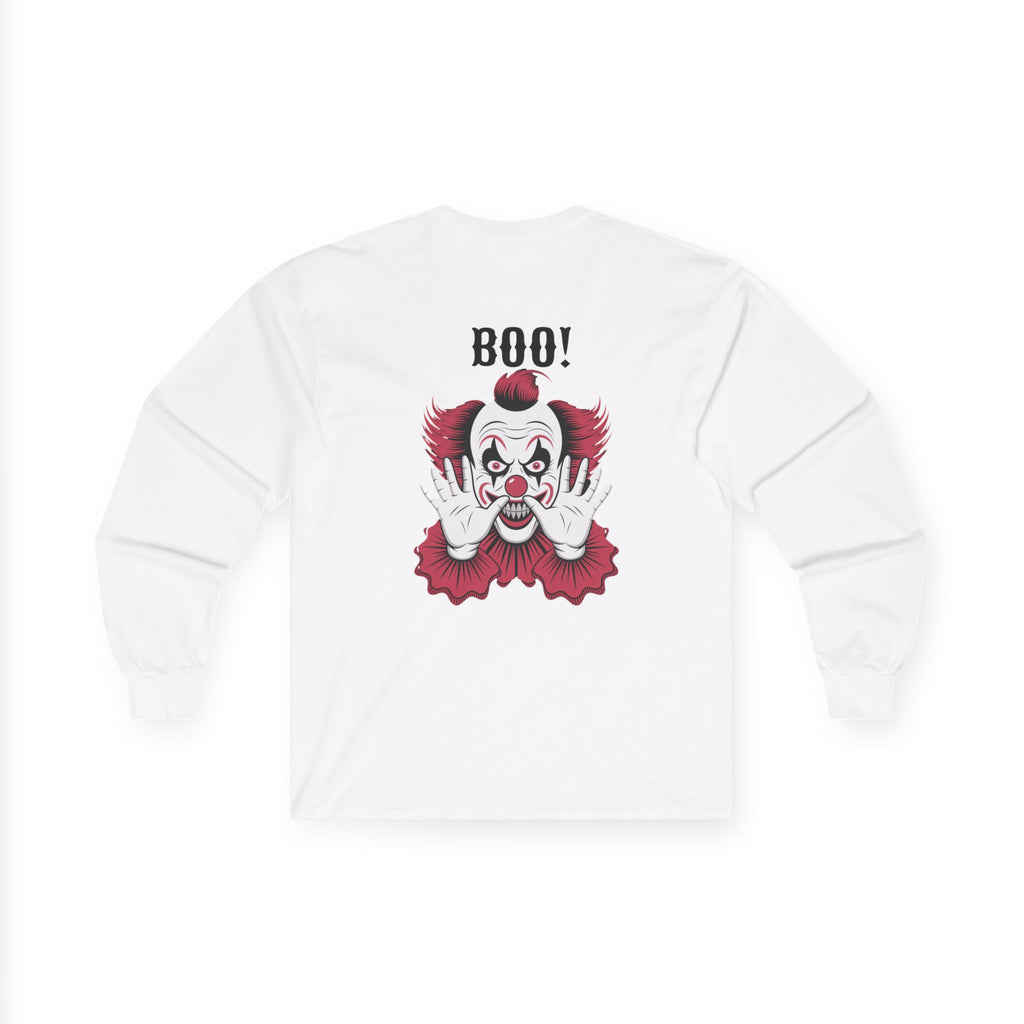 Spooky Clown Long Sleeve Tee, Halloween Costume Shirt, Funny Party T-Shirt, Unisex Graphic Tee, Creepy Gift Idea
