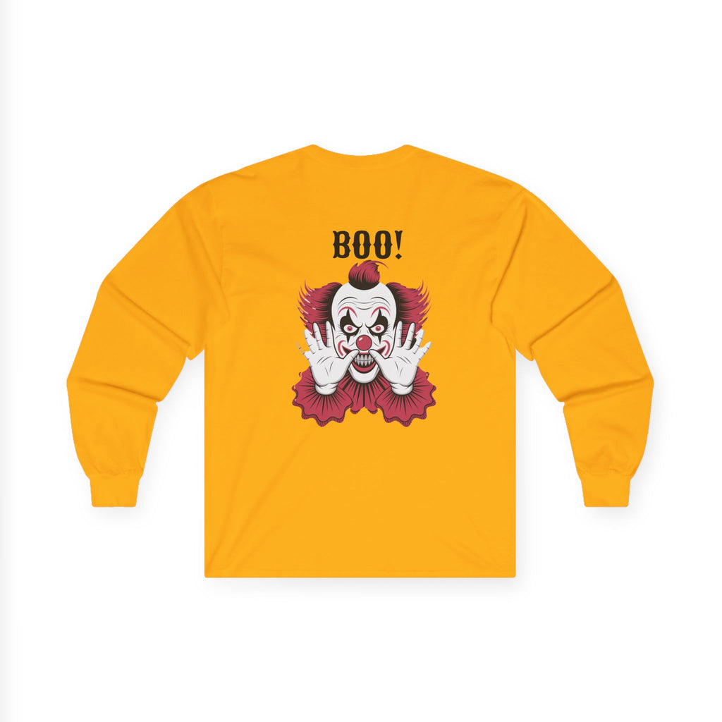 Spooky Clown Long Sleeve Tee, Halloween Costume Shirt, Funny Party T-Shirt, Unisex Graphic Tee, Creepy Gift Idea