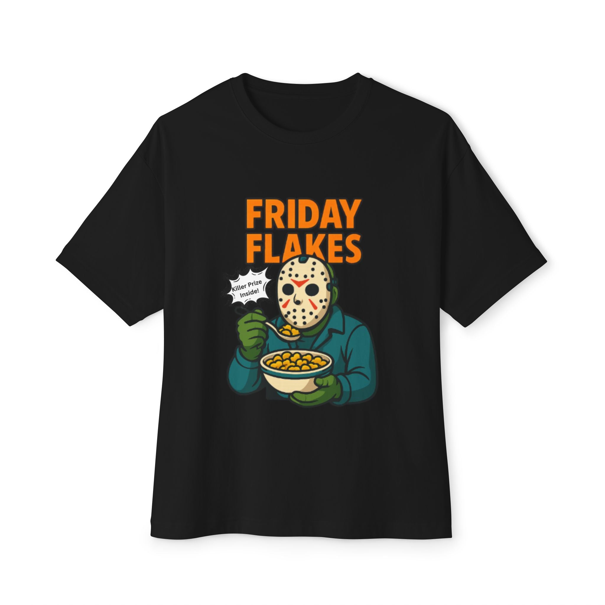 Friday Flakes Unisex Oversized Tee, Funny Graphic T-Shirt, Horror Movie Shirt, Casual Wear, Gift for Fans