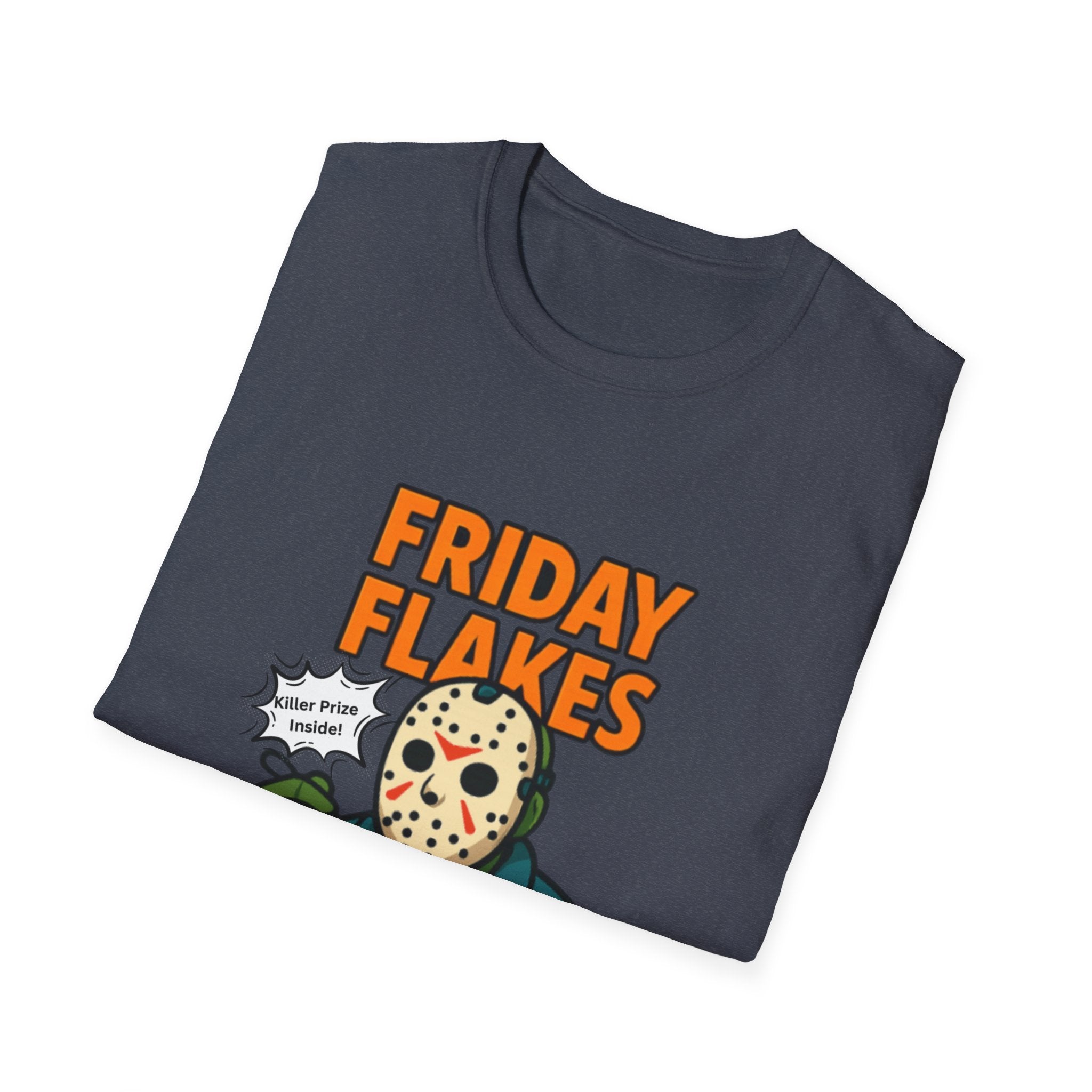 Friday Flakes Unisex Softstyle T-Shirt, Funny Horror Tee, Movie Lover Gift, Halloween Apparel, Casual Wear