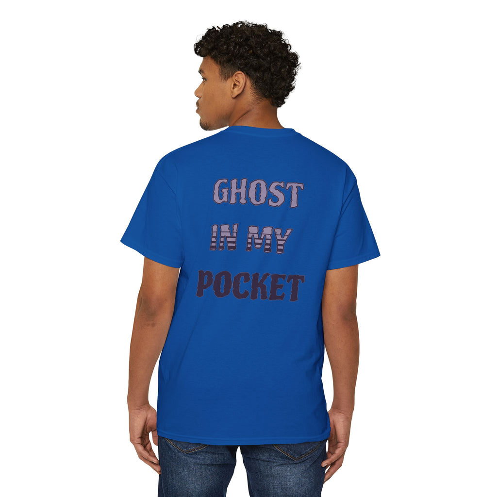 Ghost in My Pocket Unisex Heavy Cotton Tee, Cute Halloween Shirt, Funny Ghost Apparel, Pocket Tee for Fall, Gifts for Trick-or-Treaters