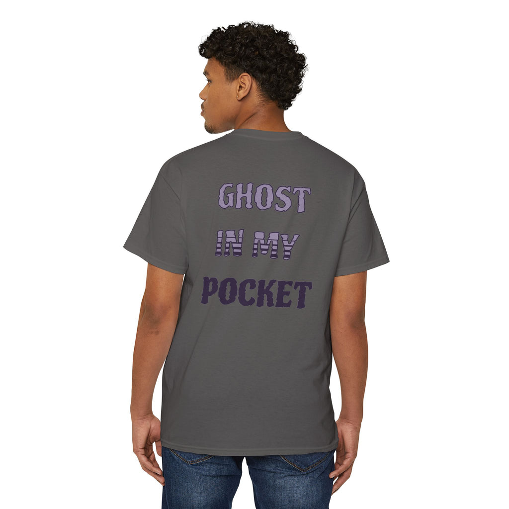 Ghost in My Pocket Unisex Heavy Cotton Tee, Cute Halloween Shirt, Funny Ghost Apparel, Pocket Tee for Fall, Gifts for Trick-or-Treaters
