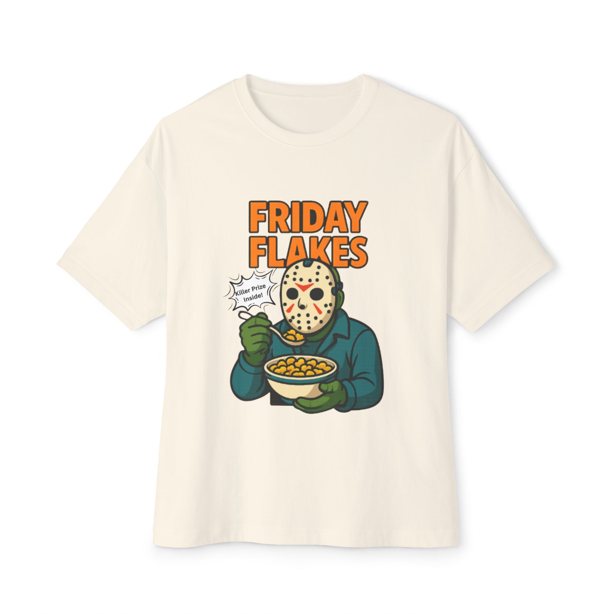 Friday Flakes Unisex Oversized Tee, Funny Graphic T-Shirt, Horror Movie Shirt, Casual Wear, Gift for Fans