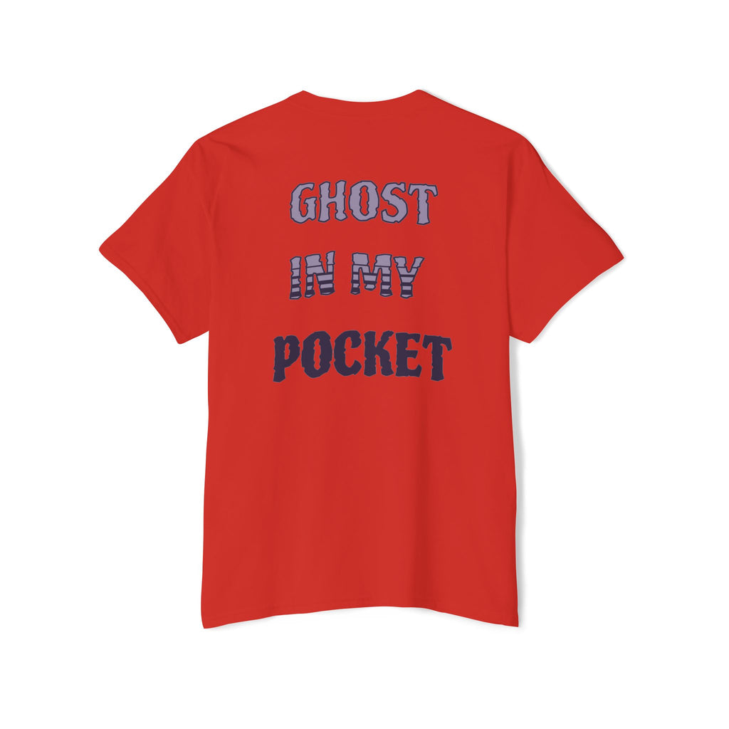 Ghost in My Pocket Unisex Heavy Cotton Tee, Cute Halloween Shirt, Funny Ghost Apparel, Pocket Tee for Fall, Gifts for Trick-or-Treaters