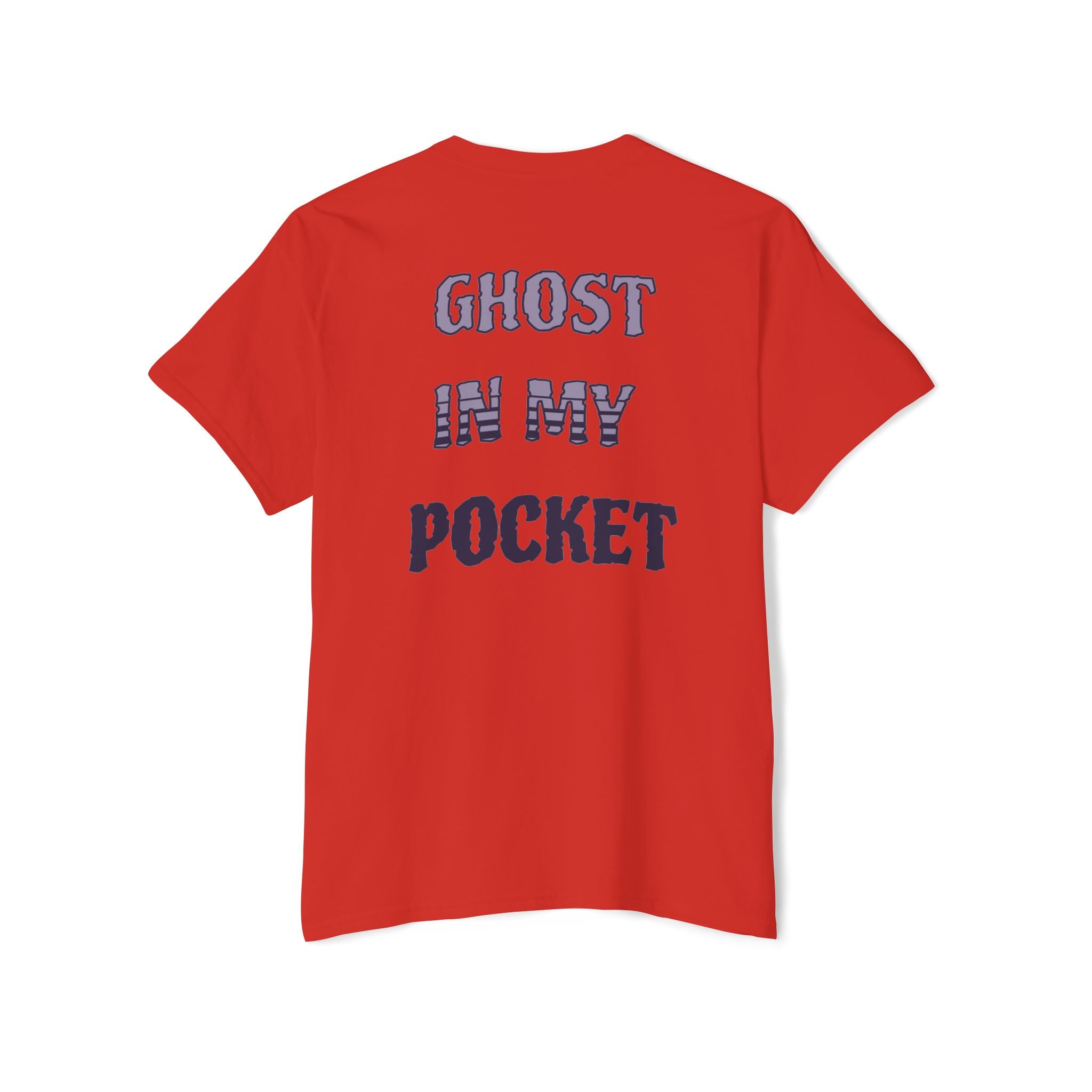 Ghost in My Pocket Unisex Heavy Cotton Tee, Cute Halloween Shirt, Funny Ghost Apparel, Pocket Tee for Fall, Gifts for Trick-or-Treaters